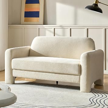 HULALA HOME 60" Modern Curved Loveseat Sofa, Comfy Chenille Couch Small Love Seat with Wrapped Armrests, 2 Seater Sofa for Living Room, Easy Assembly, Ivory