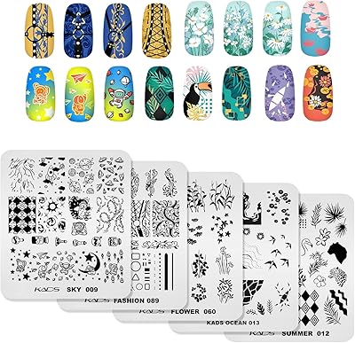 KADS 5 Pcs Nail Stamping Templates New Series Nail Stamp Plates Set Flamingo Flower Astronaut Irregular Pattern DIY Tool at Home Salon Nail Decoration Stencil