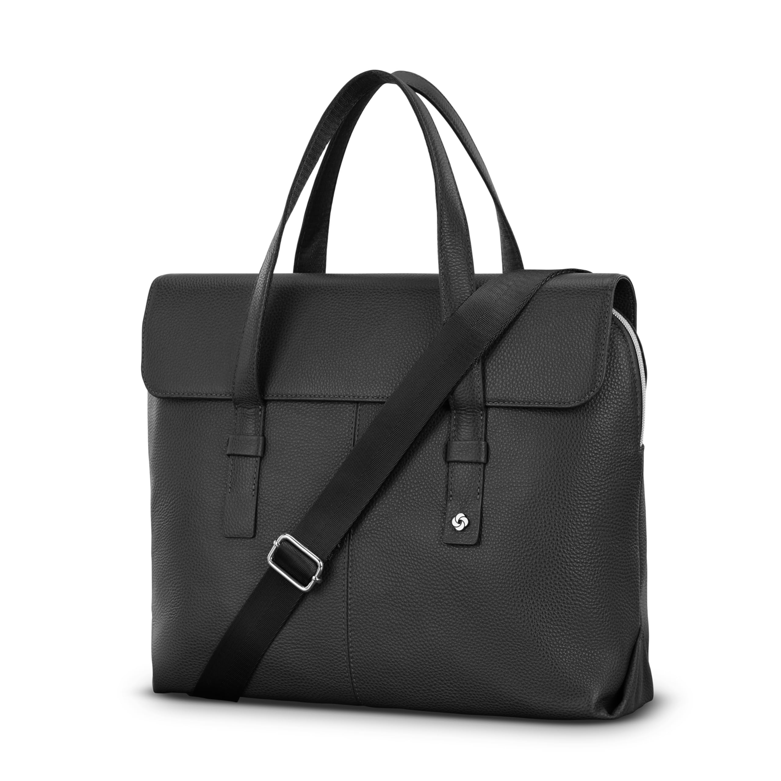 Samsonite Mobile Solution 2 Convertible Pebbled Leather Briefcase Laptop Bag with Crossbody Strap, Padded Sleeve