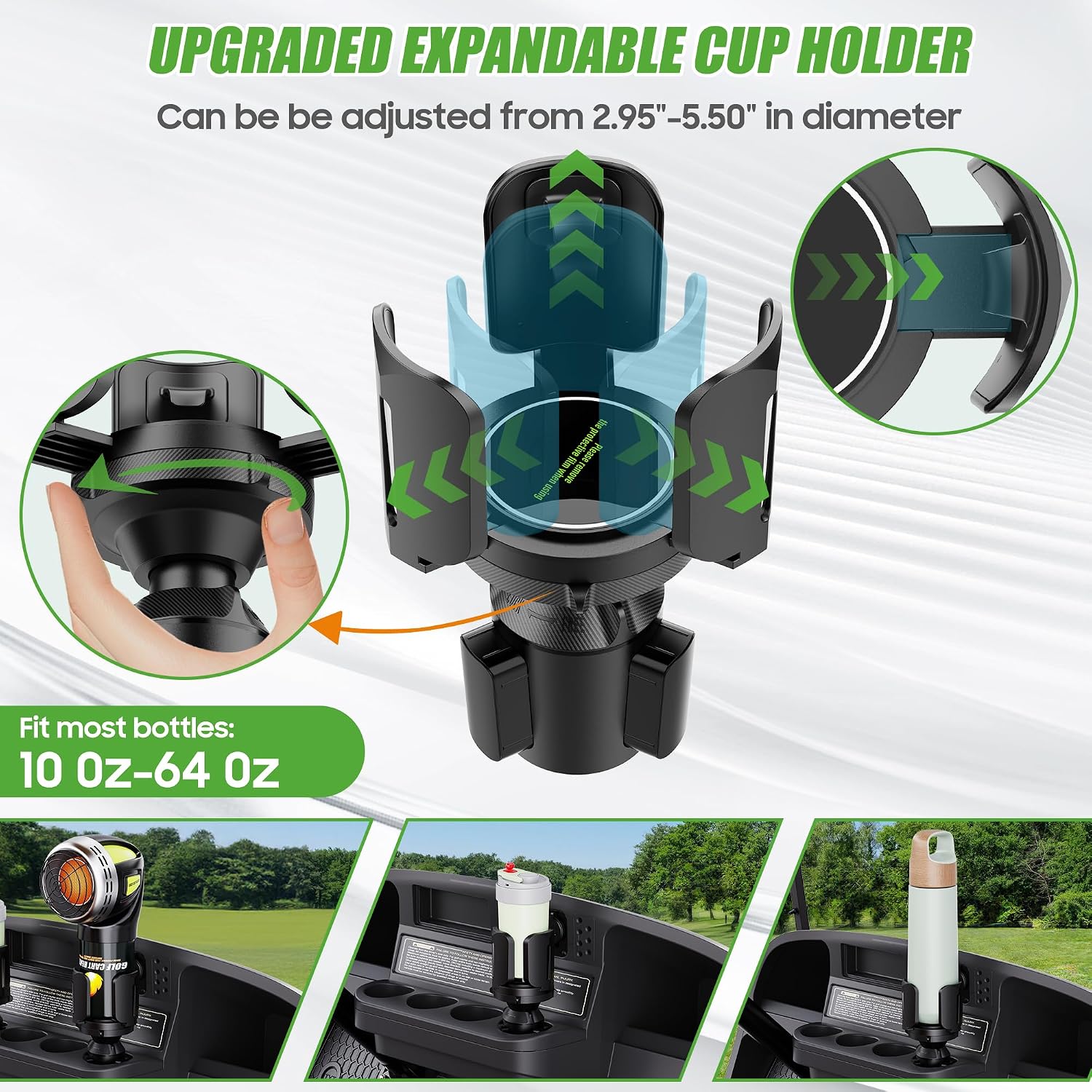 10L0L Golf Cart Propane Heater Holder for EZGO, Club Car and Yamaha, Adjustable Cup Holder Expander with Expandable Base, Fits 16.4 oz/1 lb Propane Tanks, Tumblers and Large Water Bottles