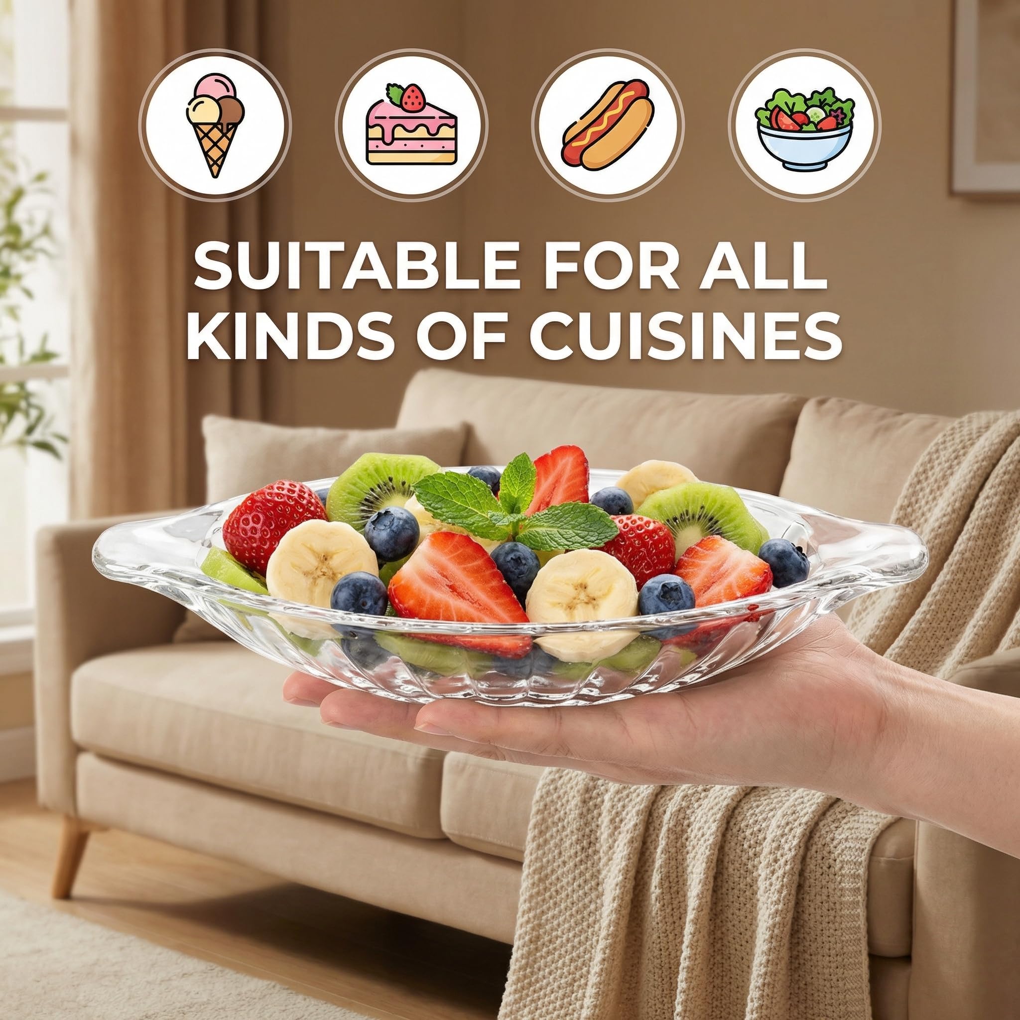 Juego de cuencos divididos de 237 ml, 8 piezas de cristal transparente para servir frutas, yogur y más
