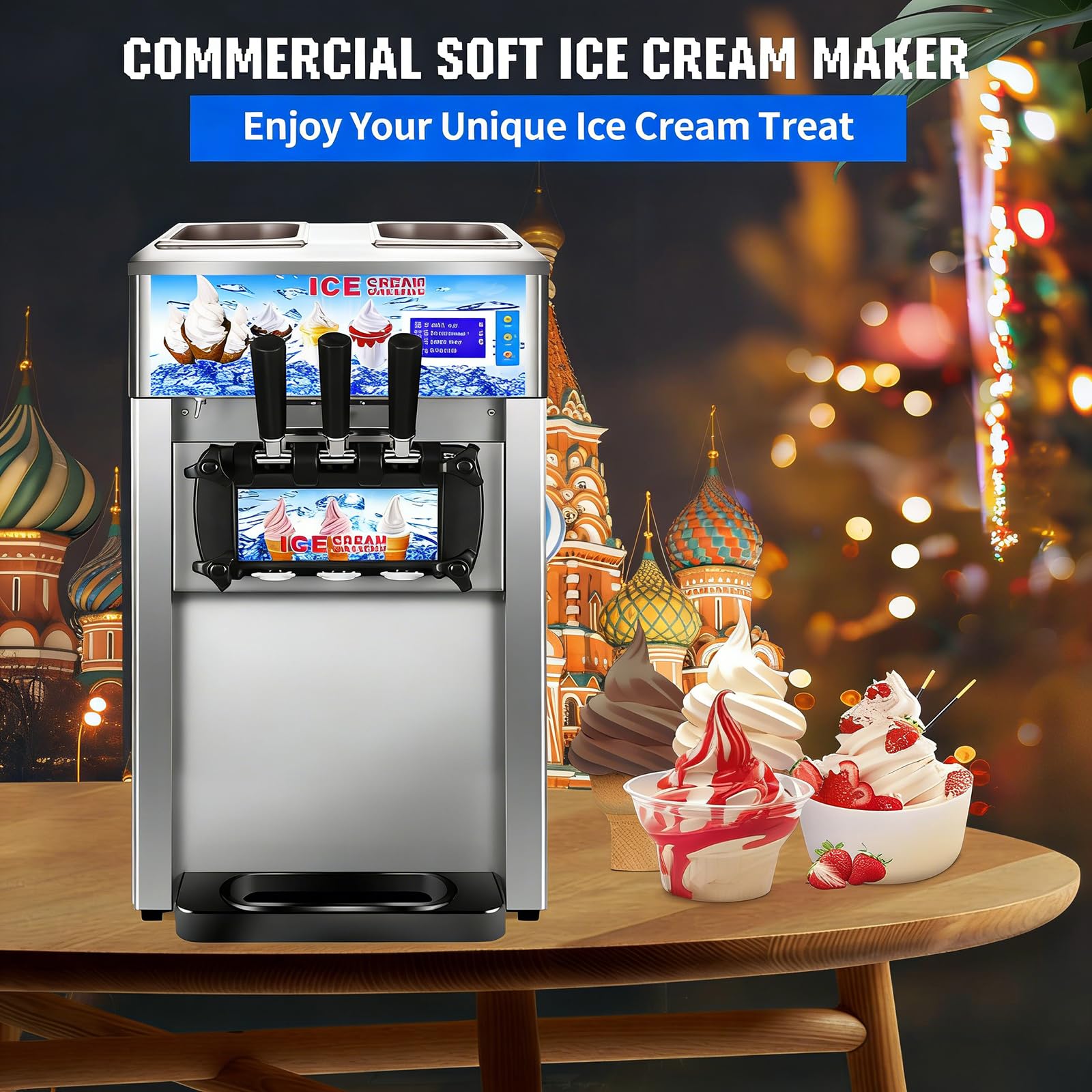 1200W Macchina per Gelato Commerciale 18L/5Gal Professionale Soft Ice Cream Maker a 3 Gusti Macchina per Gelato Funzione di pre-raffreddamento Macchine per Yogurt Gelati per Snack Bar Ristorante