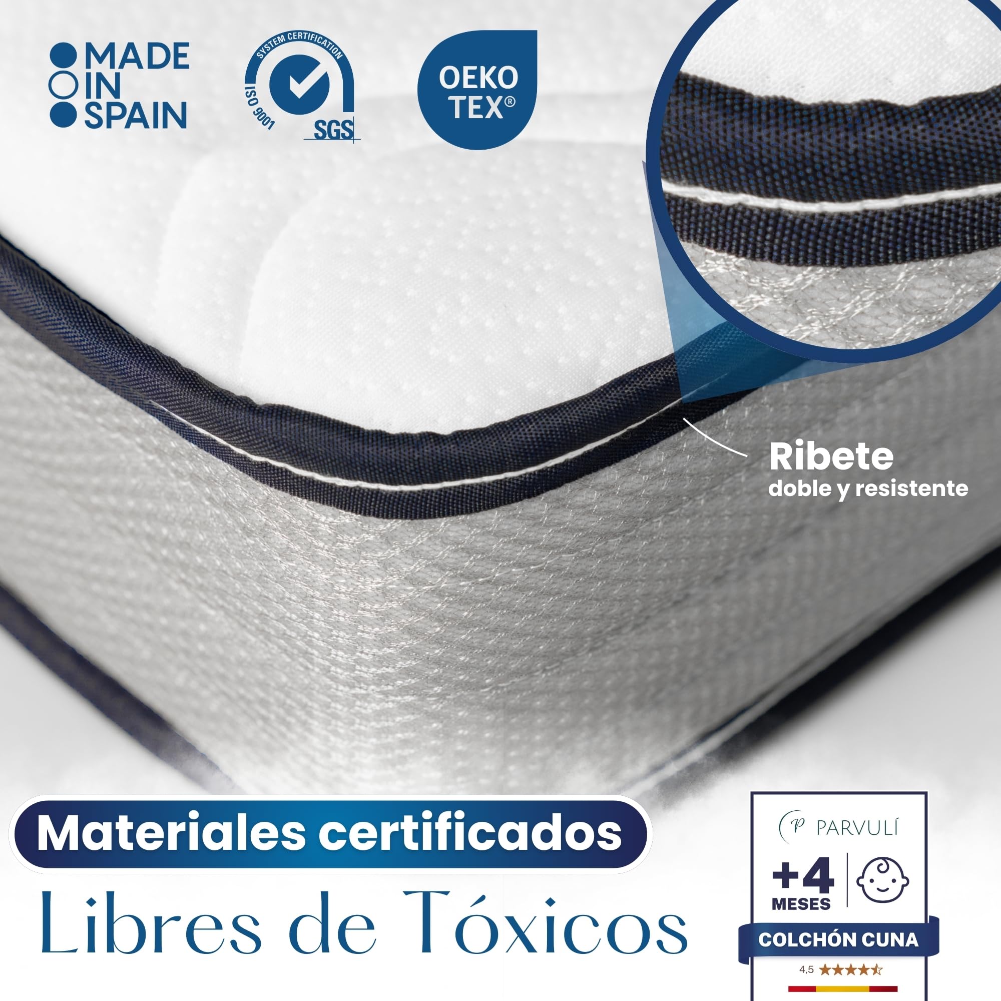 P PARVULÍ PARVULI Colchón Cuna Bebé 117x57 cm - Doble Cara Verano/Invierno - Viscoelástico + HR - Transpirable y Antiaxfixia - Certificado Oeko-Tex