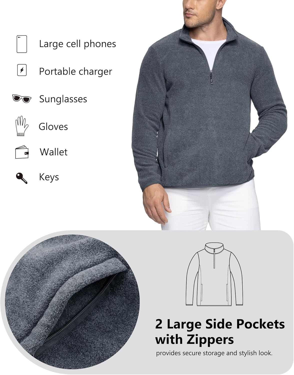 33,000ft Men's Quarter-Zip Polar Fleece Jacket, Long Sleeve Half Zip Fleece Pullover Sweaters Thermal Golf Sweatshirt - Image 2