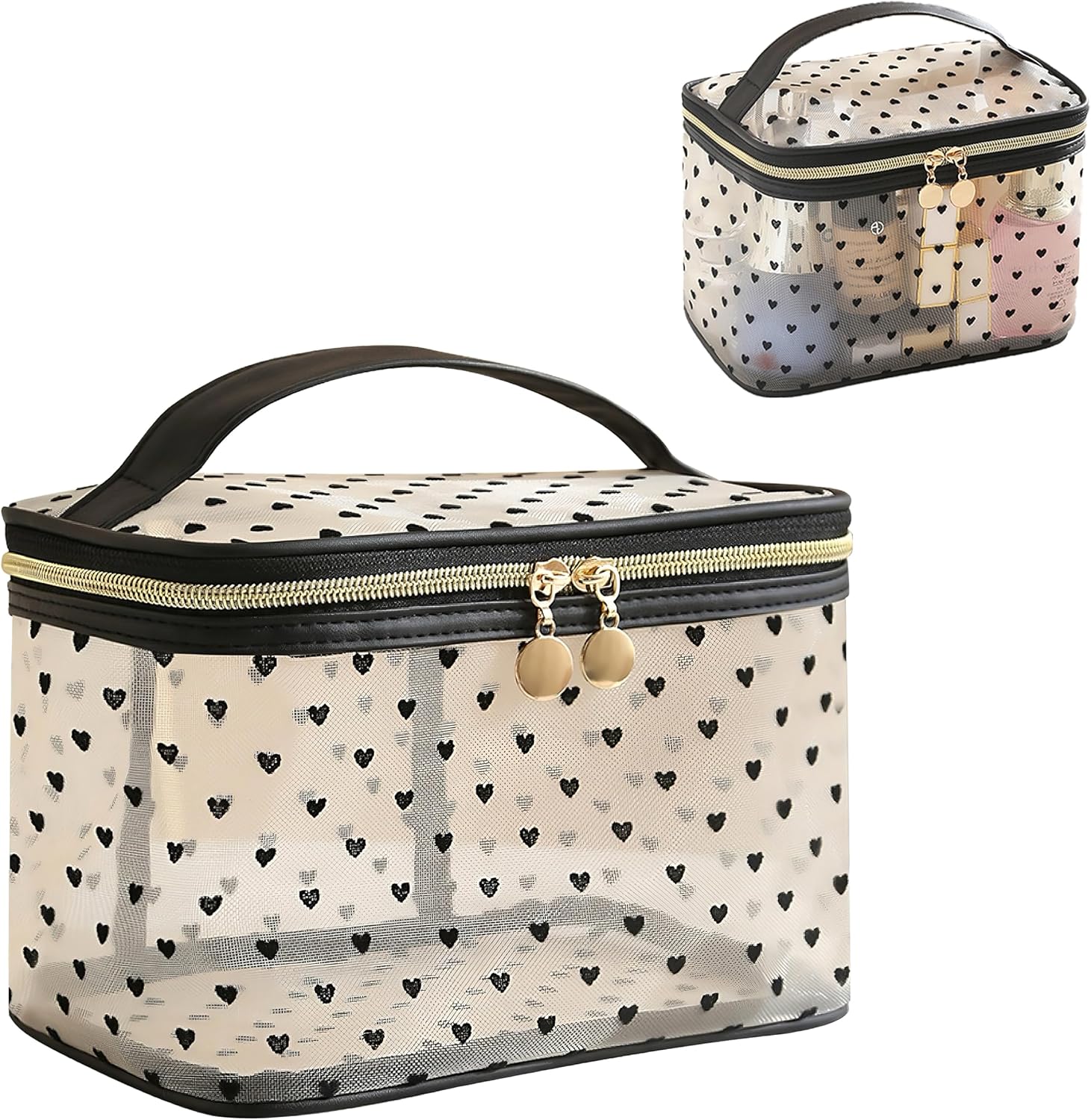 Portable Mesh Makeup Bag for Women, Travel Cosmetic Pouch with Handle, Ultra-Lightweight and Breathable Toiletry Bag