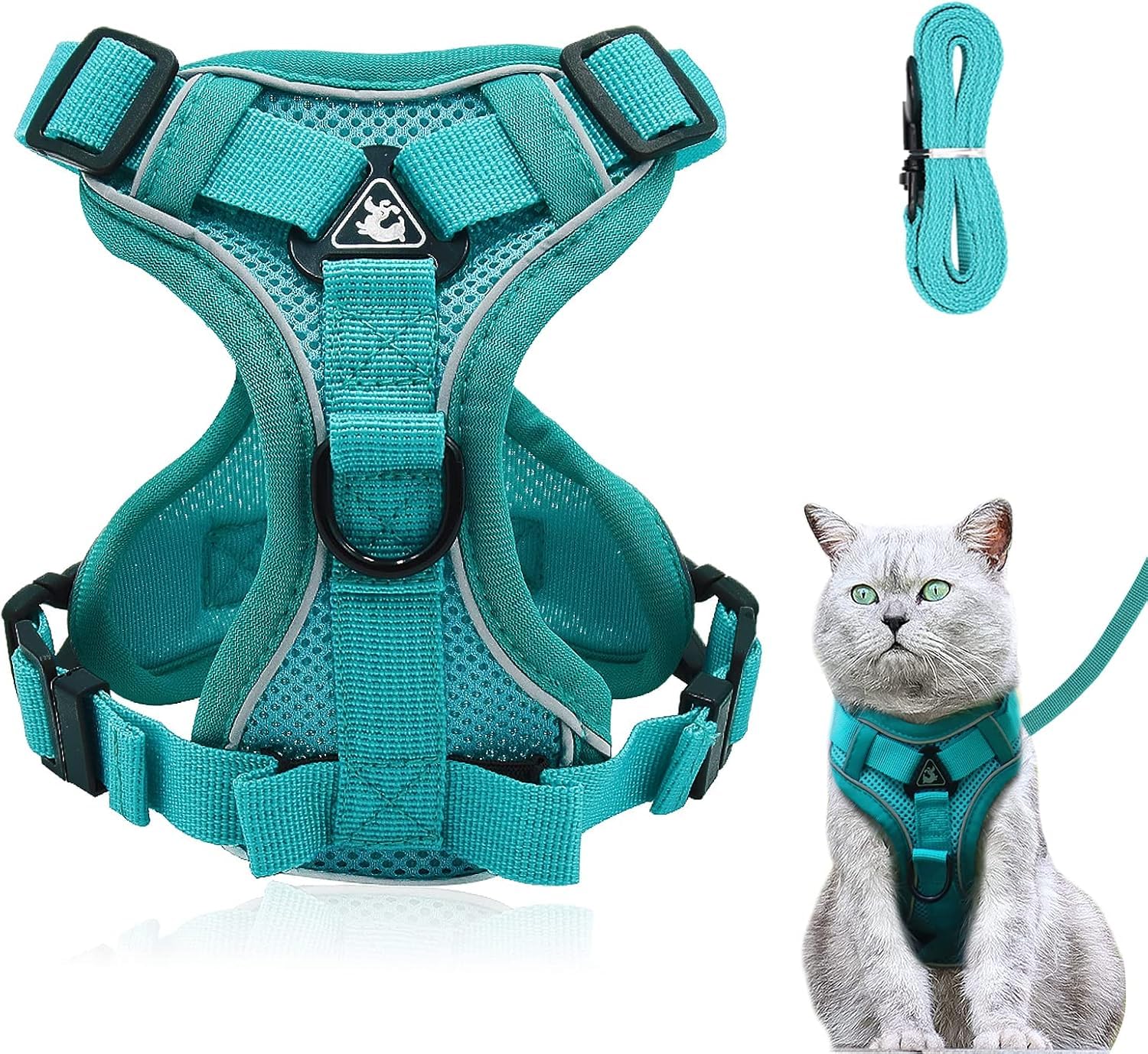 Arnés ajustable para gatos, antiescape, suave, con correa, para gatitos y perros (azul agua, L) — view 14