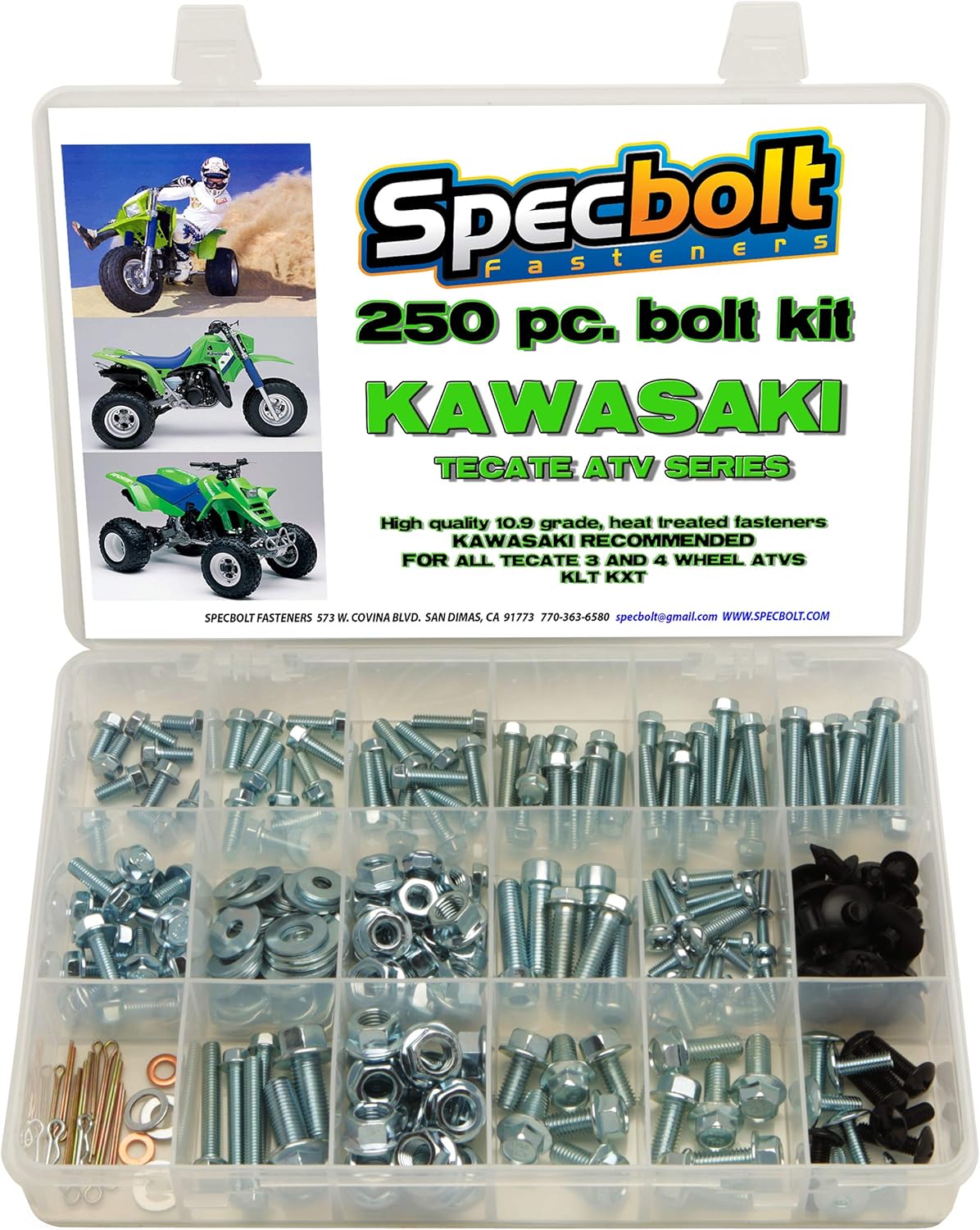 250pc Specbolt Bolt Kit Fits: Kawasaki Tecate ATV KXF250 Quad 84-88 TECATE 4 Wheel & 82-85 TECATE KLT200, KLT250, KXT250, & KLT250 3 Wheel ATVS Maintenance & Restoration OEM Spec Fasteners
