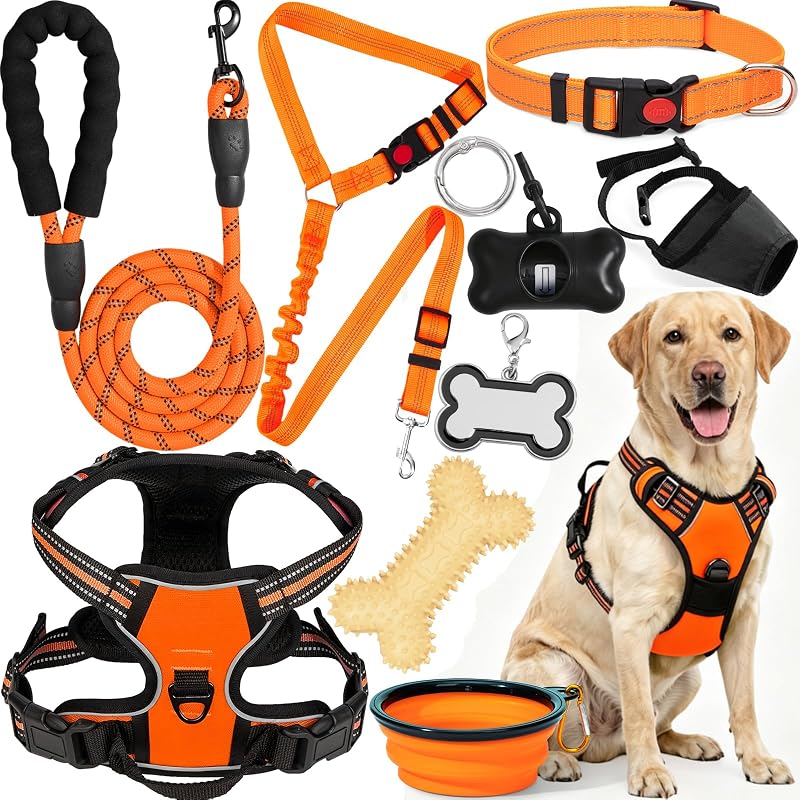 Peitoral tipo cabresto para cães com coleira e guia em nylon YXFDOYT Orange X-Large