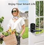 Smart Lock with Handle 5-in-1 keyless ai Recognition 1-Second Unlock Military-Grade Security ip65 Waterproof Anti-Theft keypad Door Lock for Home Long Battery Life (Black)
