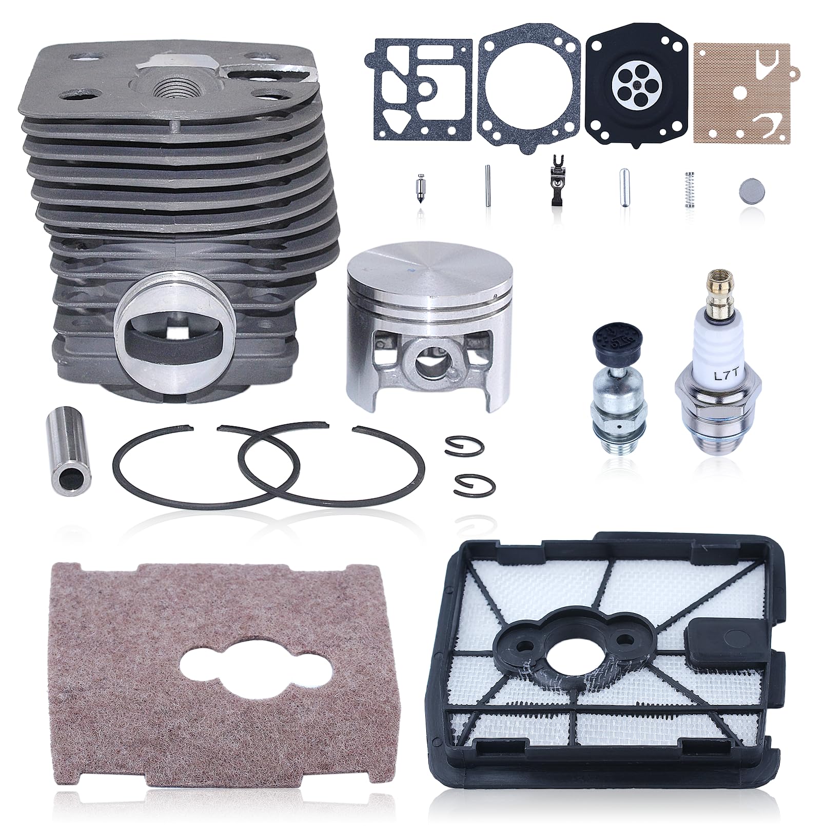 Kit Cilindro e Pistone per Stihl FS550 FS420 FS420L FS550L Ricambi Decespugliatori, Filtro Aria e Kit di Riparazione Carburatore, Sostituisce 4116 020 1215, 4116 120 1602, 4115 141 0300