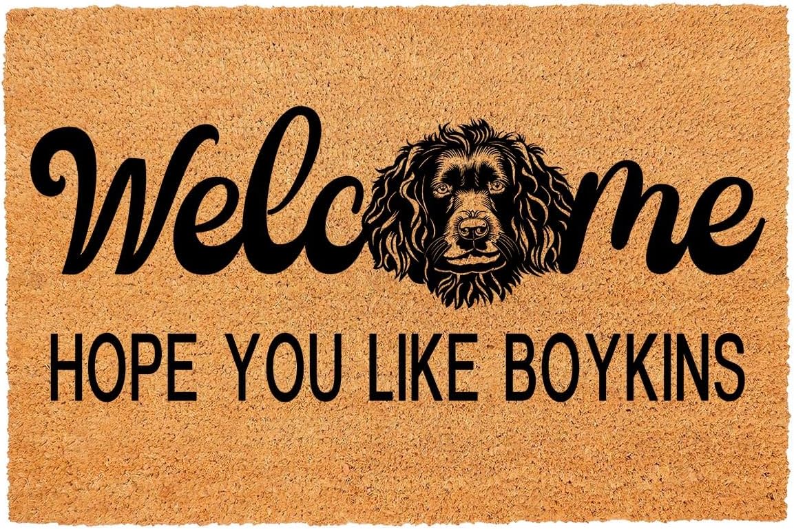 Funny Coir Doormat Dog Welcome Boykins Spaniel Welcome Front Porch Decor Rug 23.6x15.7 inch Heavy-Duty PVC Back Non Slip Outdoor Coir Doormat