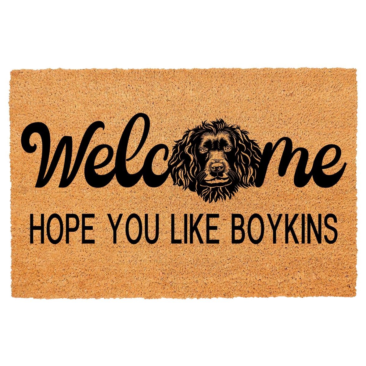 Funny Coir Doormat Dog Welcome Boykins Spaniel Welcome Front Porch Decor Rug 23.6x15.7 inch Heavy-Duty PVC Back Non Slip Outdoor Coir Doormat
