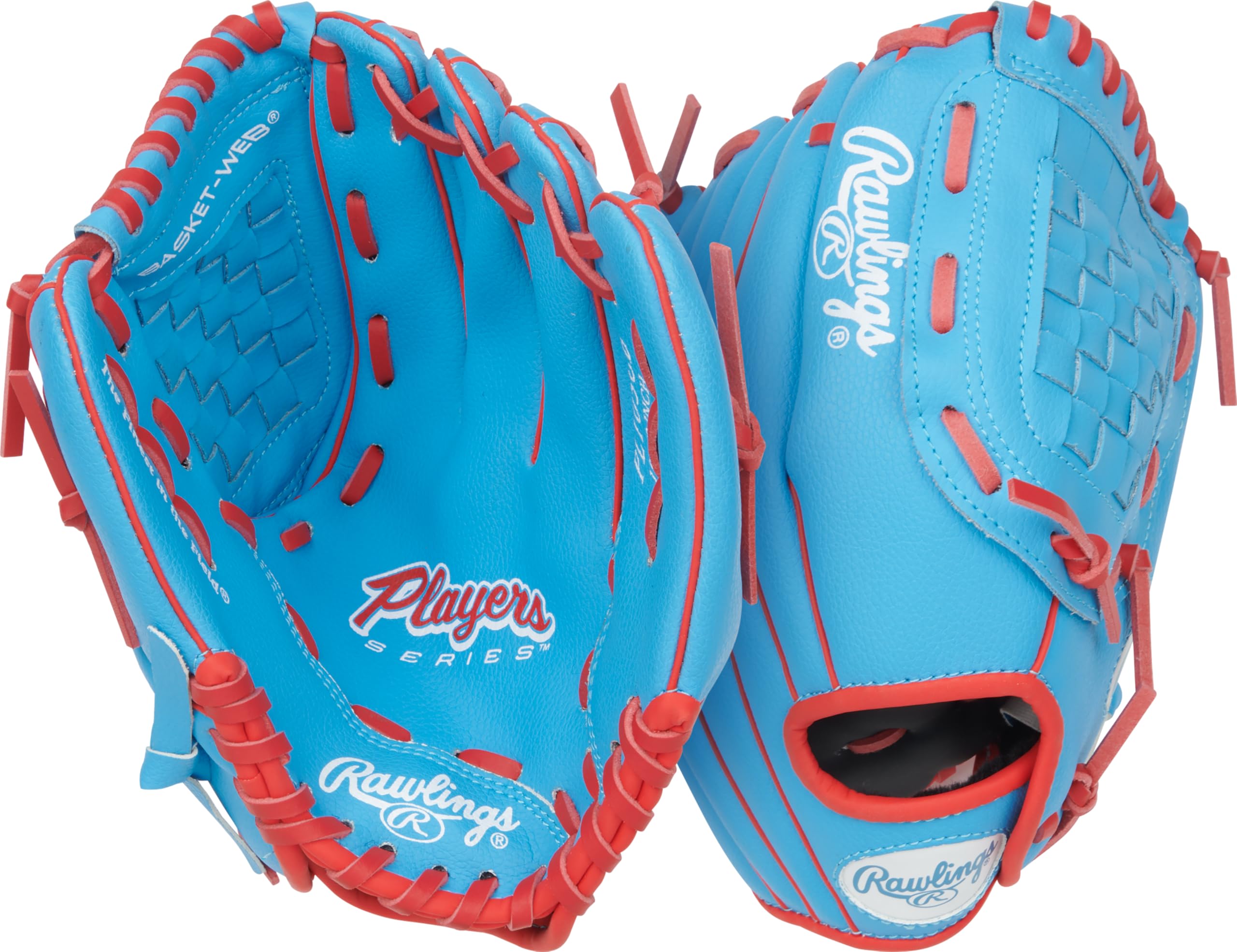 Photo 1 of Rawlings | Player's Series Youth Baseball Glove | 10.5" | Right Hand Throw | Columbia Blue/Scarlet