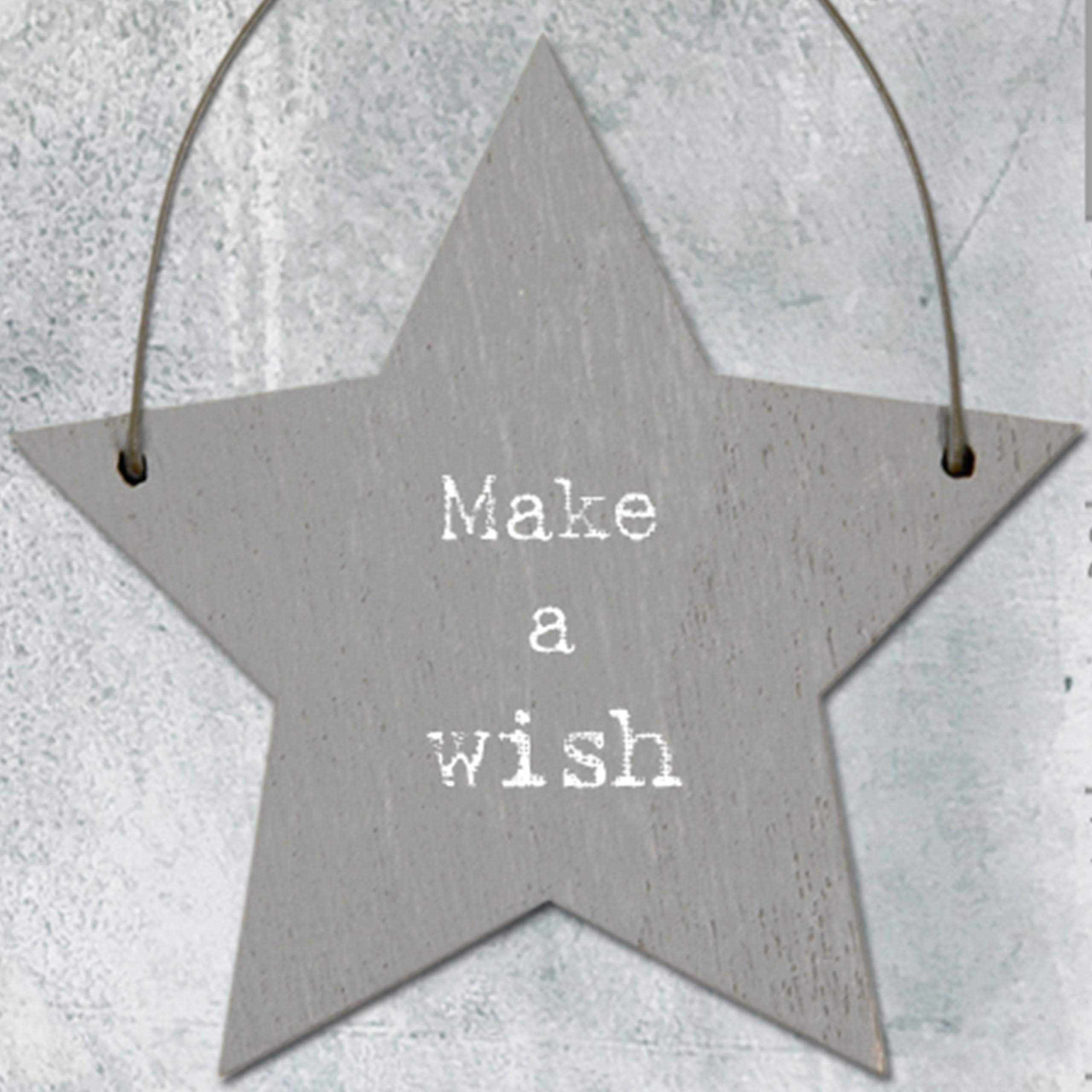 Pebble Eleven Tiny Wooden Message Tags Heart Star Board Gift Label Small Mini Signs Keepsakes (Star, Make A Wish)