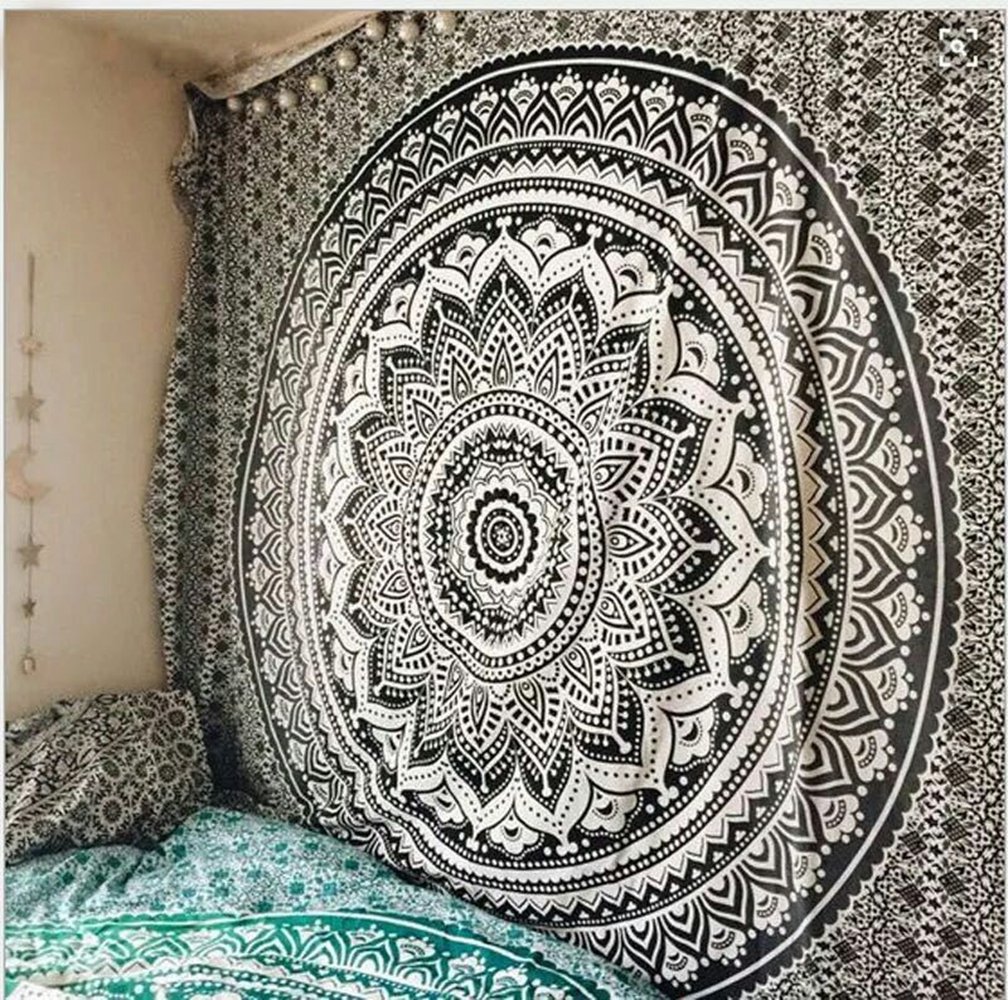 Tapestry Wall Hanging,Bohemian Hippie Tapestries indian Dorm Decor Bedspread,Mandala Tapestry Unique Collection (51x59", Black)