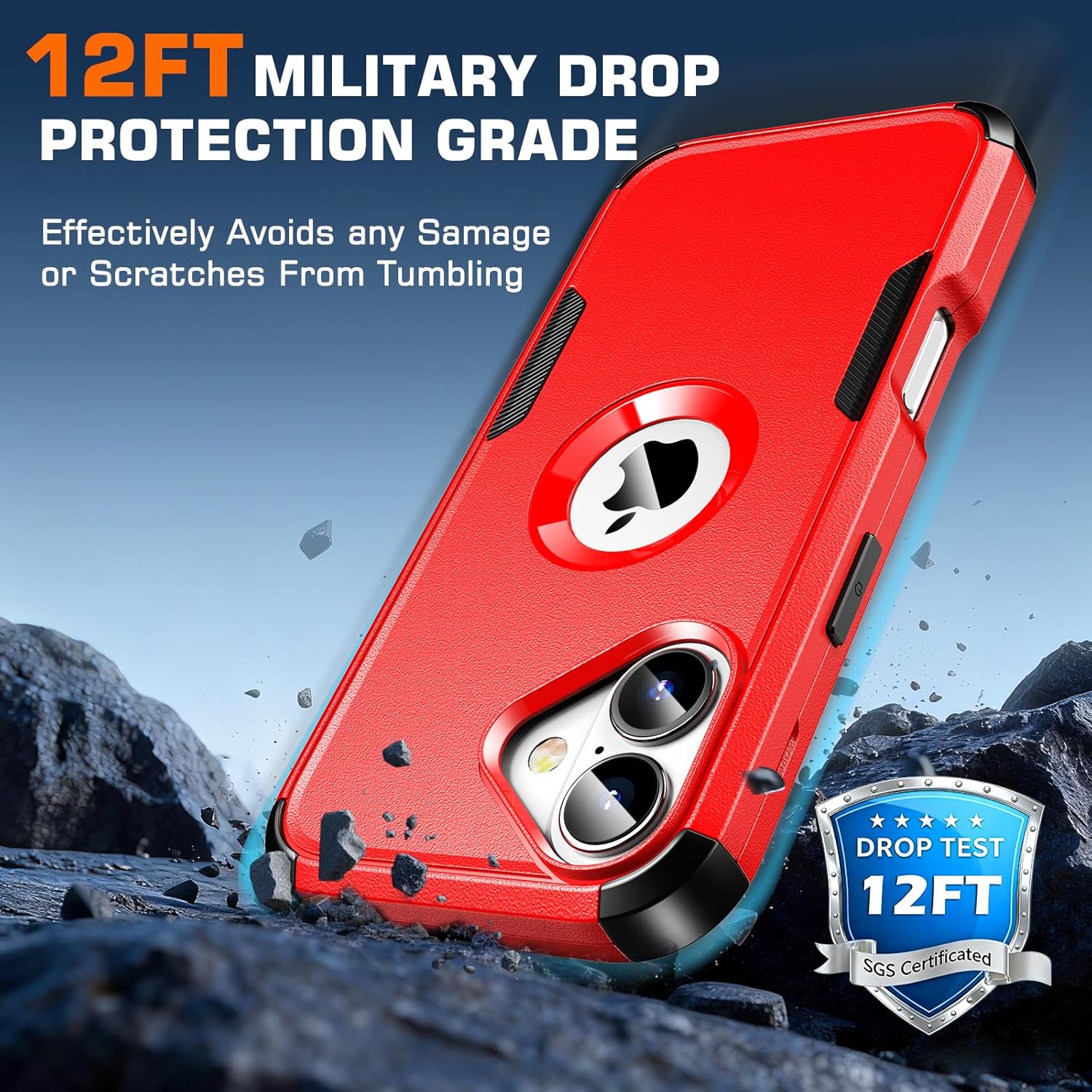 for iPhone 16 Case, 2X Screen Protector, Anti-Drop, 3‑Layer Military Grade Shockproof, Heavy Duty Protective Phone Cover, 6.1-Inch, Red