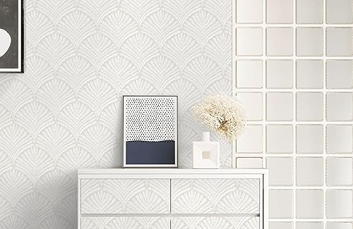 Miniatura 5 de Ismoon Papel tapiz moderno para despegar y pegar, papel tapiz geométrico extraíble, papel tapiz bohemio gris, papel de contacto con hojas