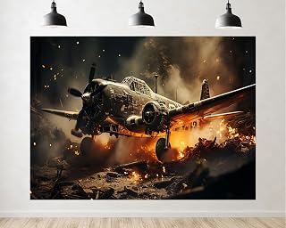 Trykid 15x10ft Fighter Jet Backdrop Afterburner Glow Military Aircraft Air Air Combat Bomb Explosion Scene Photography Background Wallpaper Kid Adult Birthday Party Decoration Studio Fabric