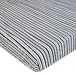 TL Care 100% Natural Cotton Fitted Pack and Play Sheet 39 x 27 - Soft & Breathable Pack N Play Sheet for Playpen, Playard & Mini Crib Mattress, Navy/Grey Funny Stripe, for Boys & Girls
