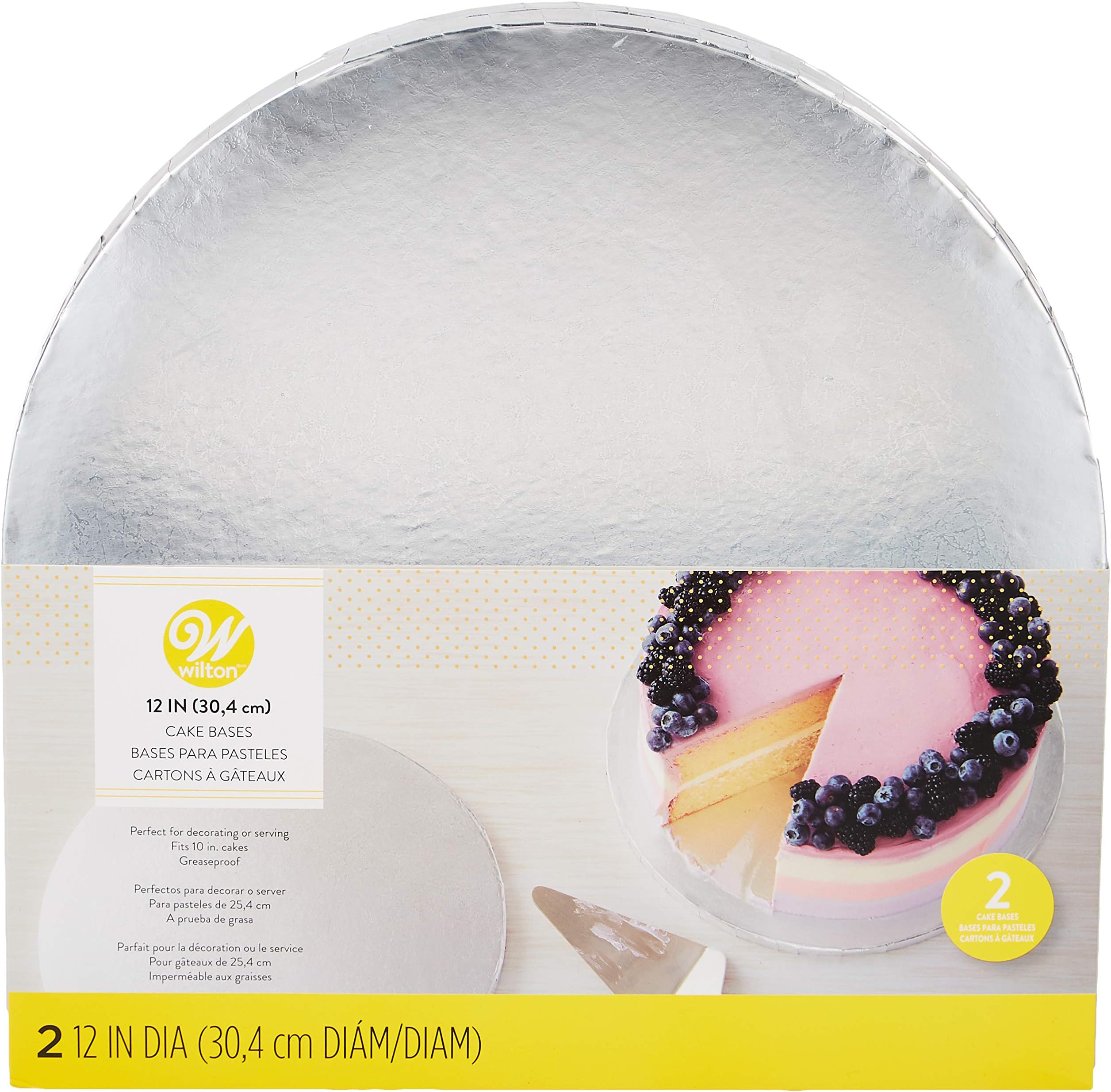 Silver 12-Inch Round Cake Bases, Durable Grease-Resistant Boards for Fondant Cakes, Stacked Cakes & Gingerbread Houses, Silver, 2 Pack