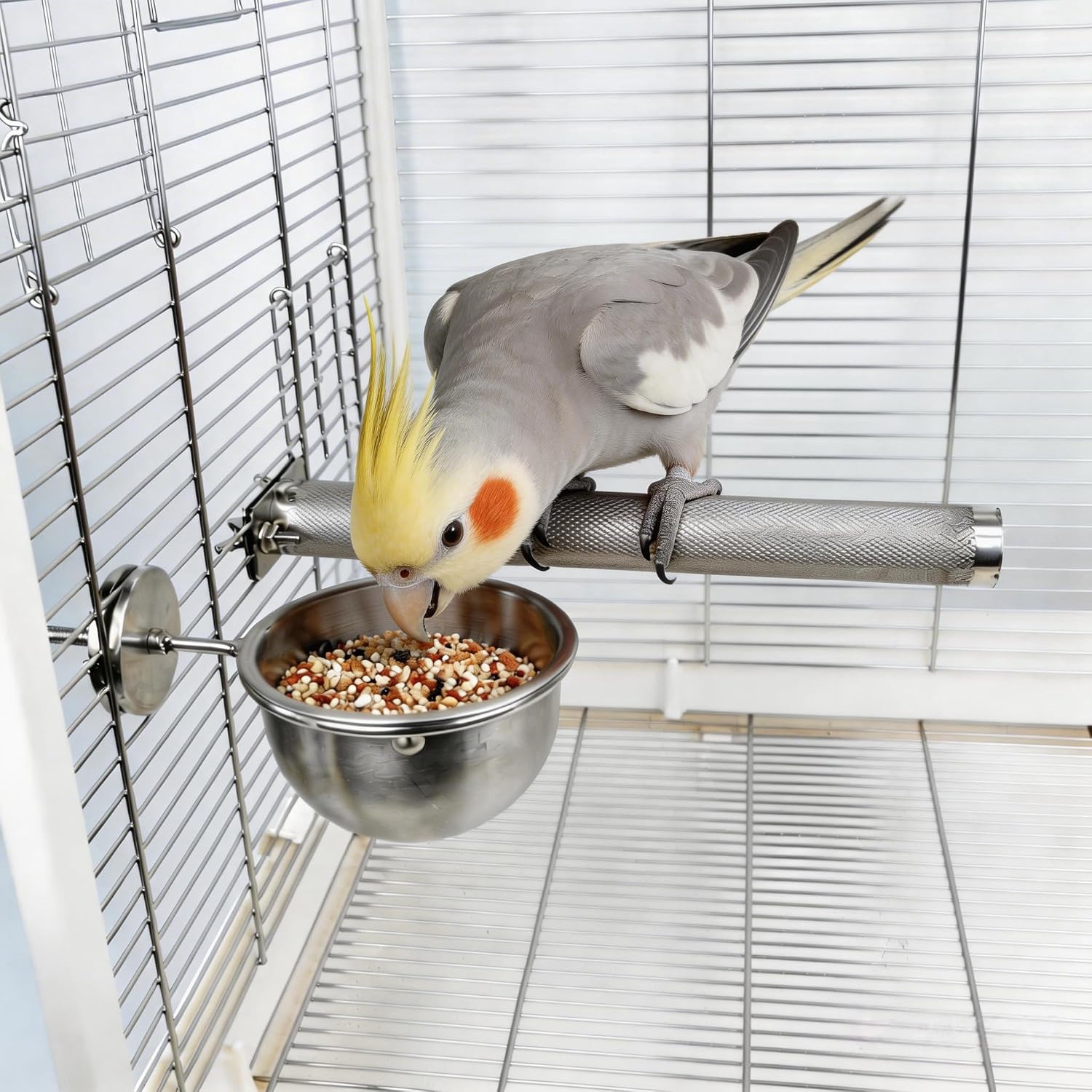 AOTU Anti-Snatch Stainless Steel Bird Bowls with Locking Buckle - Bird Food & Water Bowls, Essential Bird Cage Accessories for Cockatiel, Parakeet, Conure, Budgie, Macaw Gray Parrot (S) image 2