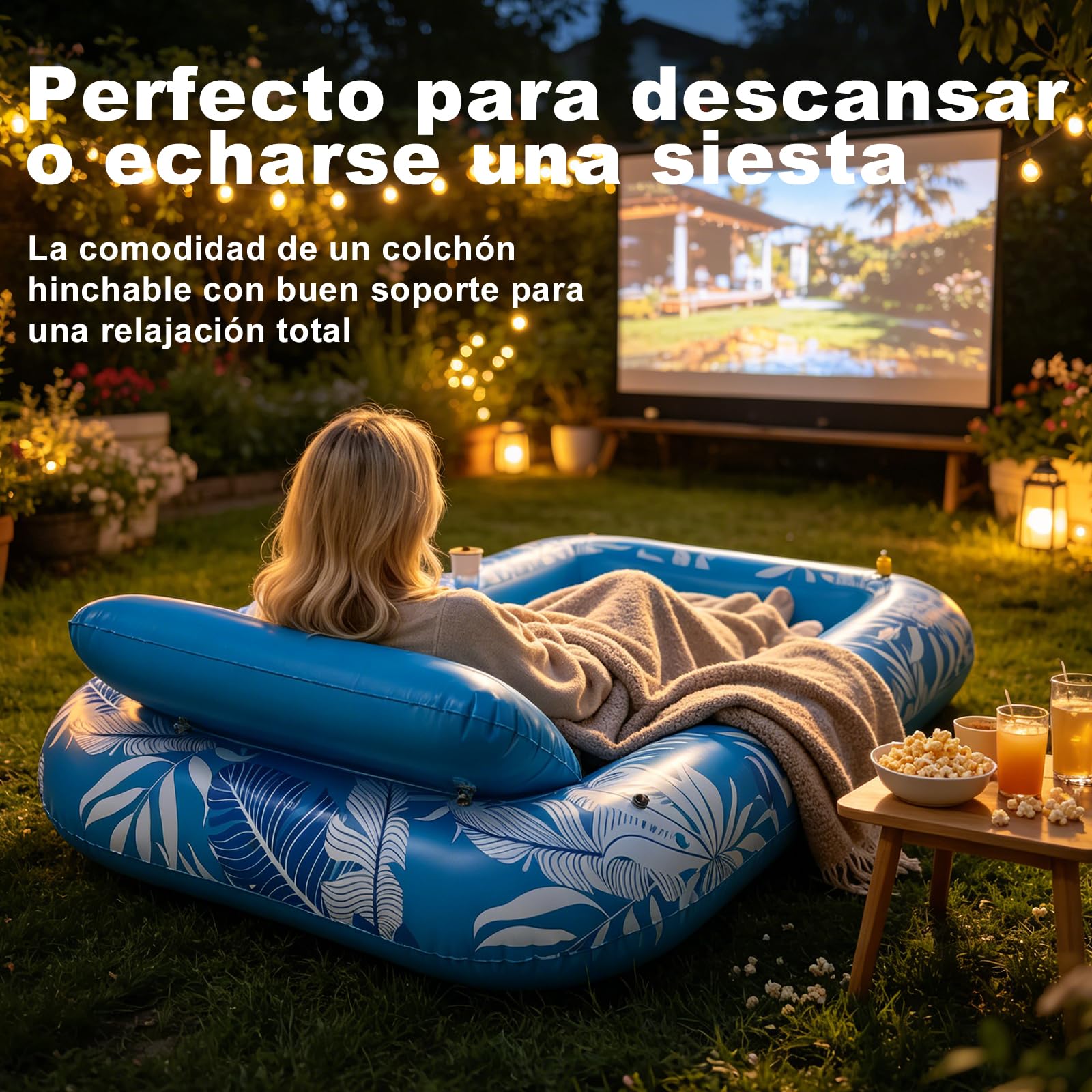 Balakaka Colchoneta Piscina Adultos 208×130cm, Diseño de Rociado de Agua, Tanning Pool Hamaca Hinchable con Portabebidas, Colchoneta Inflable Piscina con Reposacabezas para Verano
