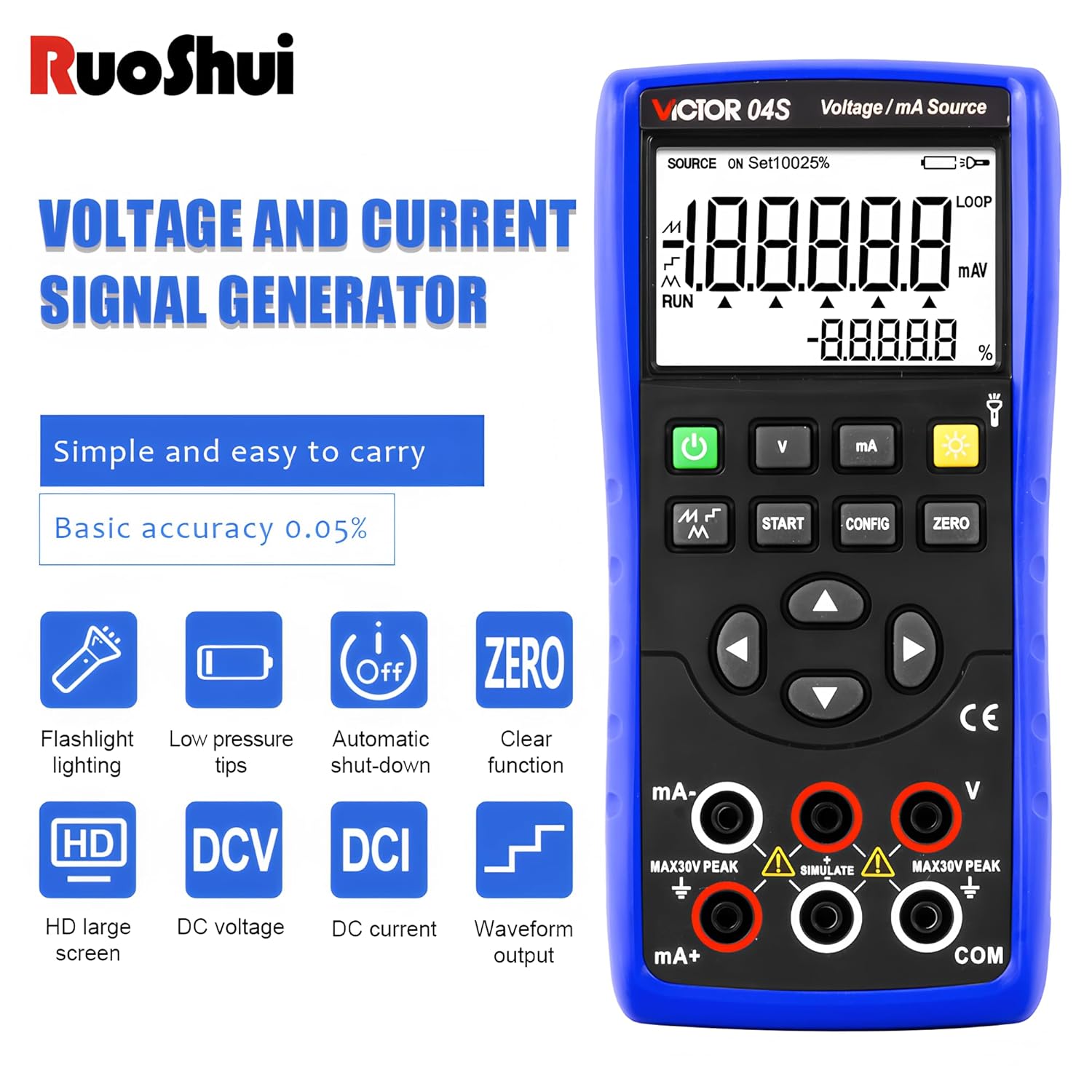 Multi-function Calibration 04+ Temperature calibrator Voltage/mA Source Multi-function Input and Source calibrator Large LCD display with 0.05% accur(RUOSHUI 04S)