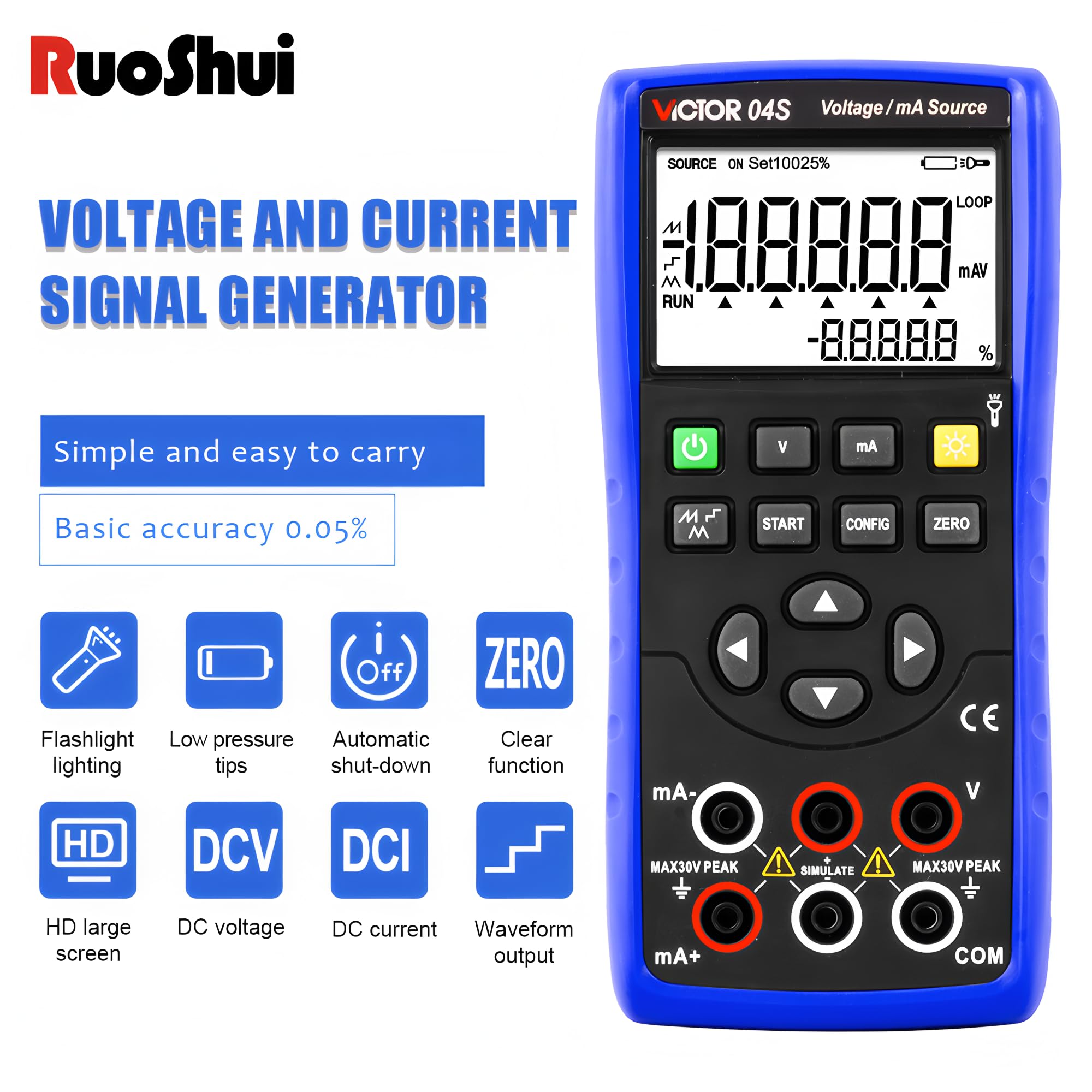 RUOSHUI Multi-function Calibration 04+ Temperature calibrator Voltage/mA Source Multi-function Input and Source calibrator Large LCD display with 0.05% accur(RUOSHUI 04S)