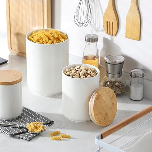 Miniatura 7 de MALACASA Recipiente de café de porcelana, tarro de café con tapa hermética de bambú, contenedor de azúcar, tarro de almacenamiento de alimentos para