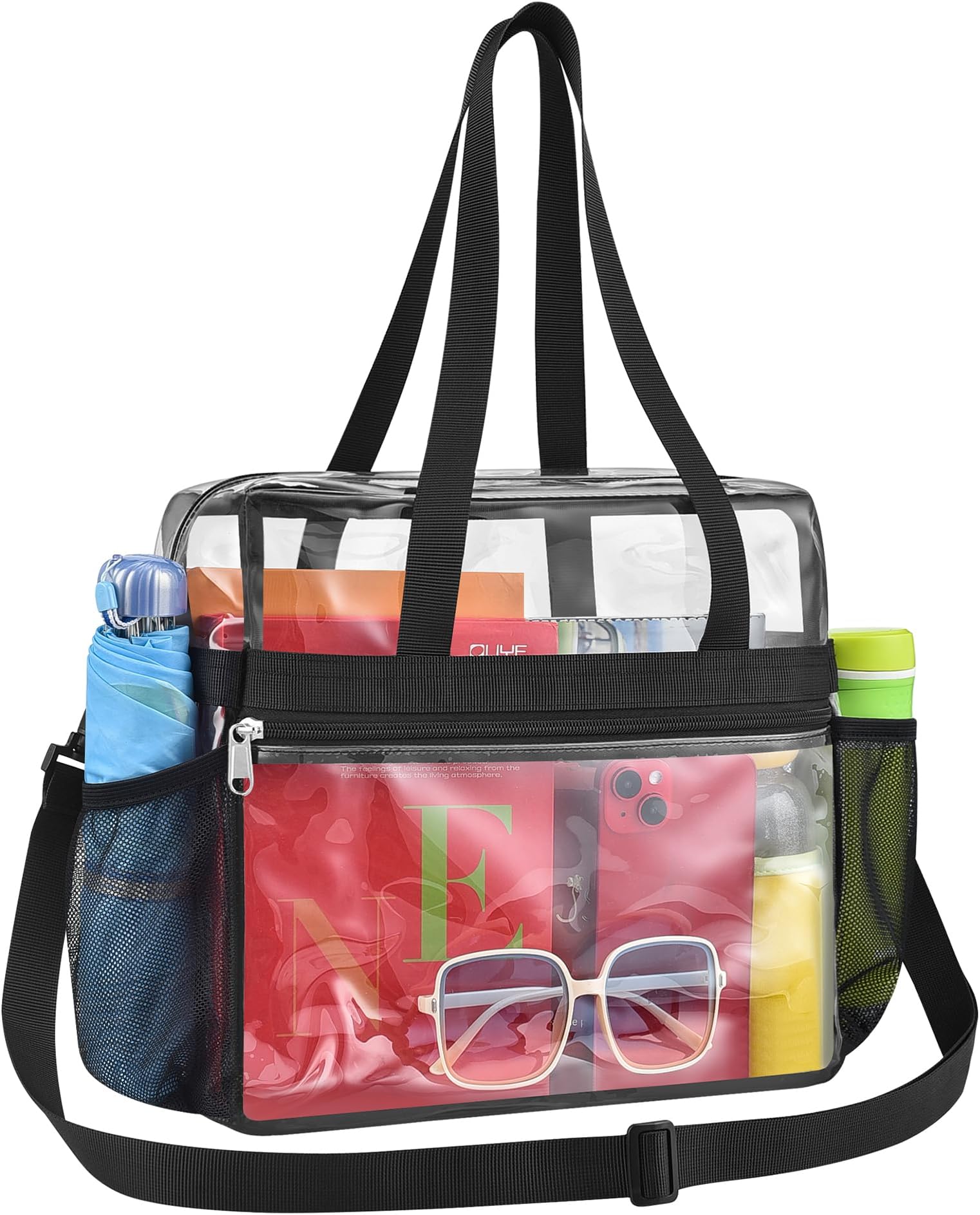 Clear Bag for Stadium Events, 12x6x12 inches Tote Bag with Detachable Reinforced Strap for Sports Concert and Work
