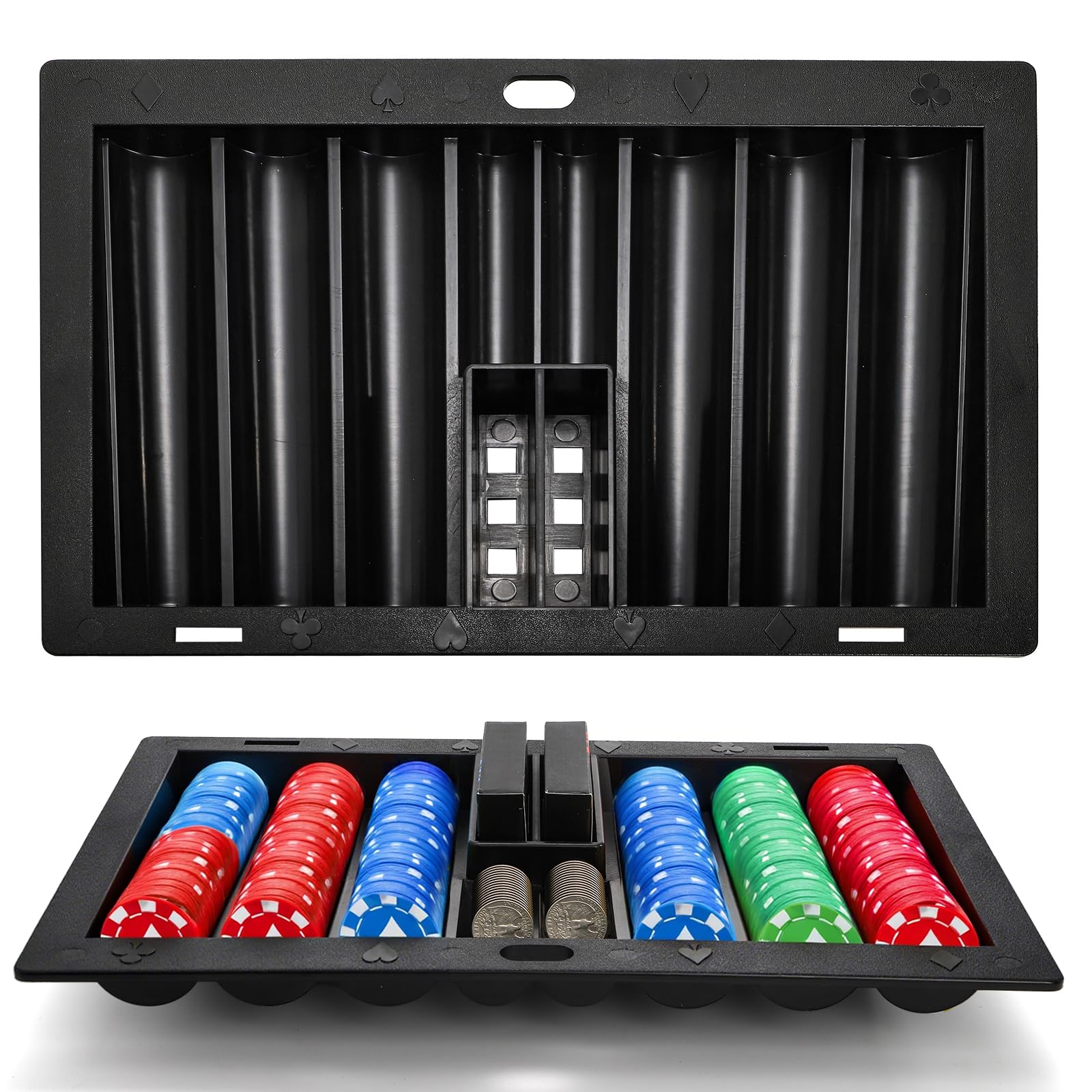 Pumtus Poker Chip Tray Rack, 350 Chips Heavy Duty Plastic Poker Holder, Black Casino Table Chip Case Insert, Sturdy Standard Size Chips Holder for Poker Club, Gambling, Blackjack