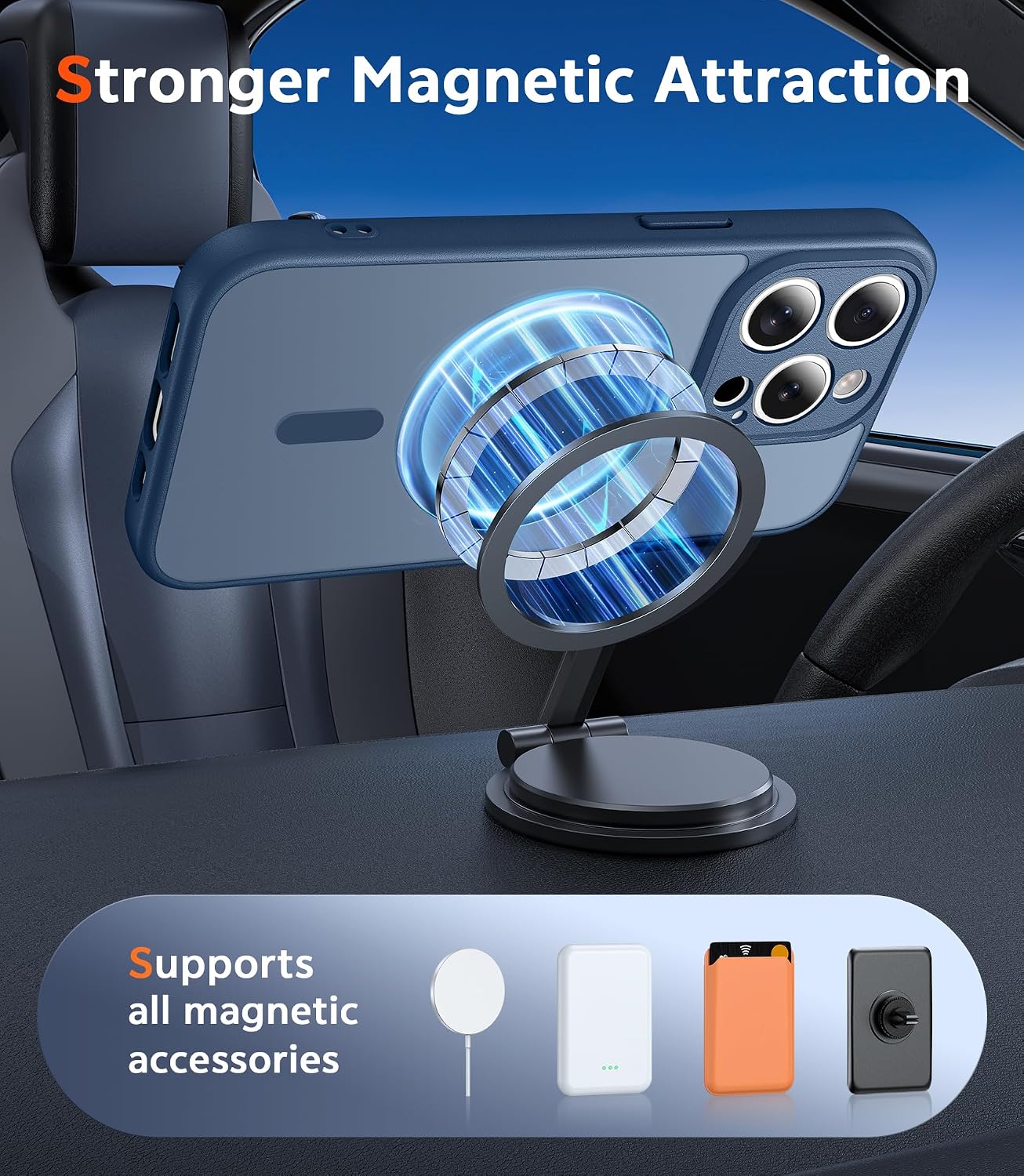 FNTCASE for iPhone 15 Pro Case: Matte Magnetic Phone Cases with Screen Protector Compatible with Magsafe Slim Anti Yellowing Rugged Shockproof Protective Translucent Cell Phone Cover (C-Blue)