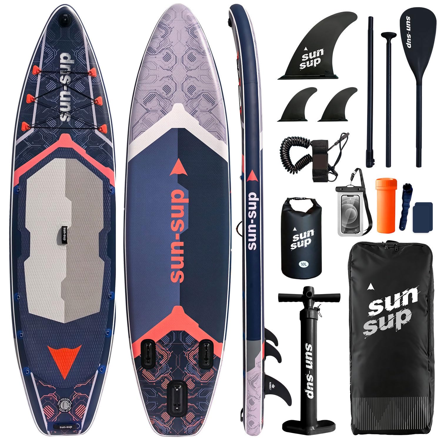 SUN-SUP インフレータブルサップ 11ft (335cm) 幅 86cm 初心者向け ヨガ・釣り 水上スポーツ
