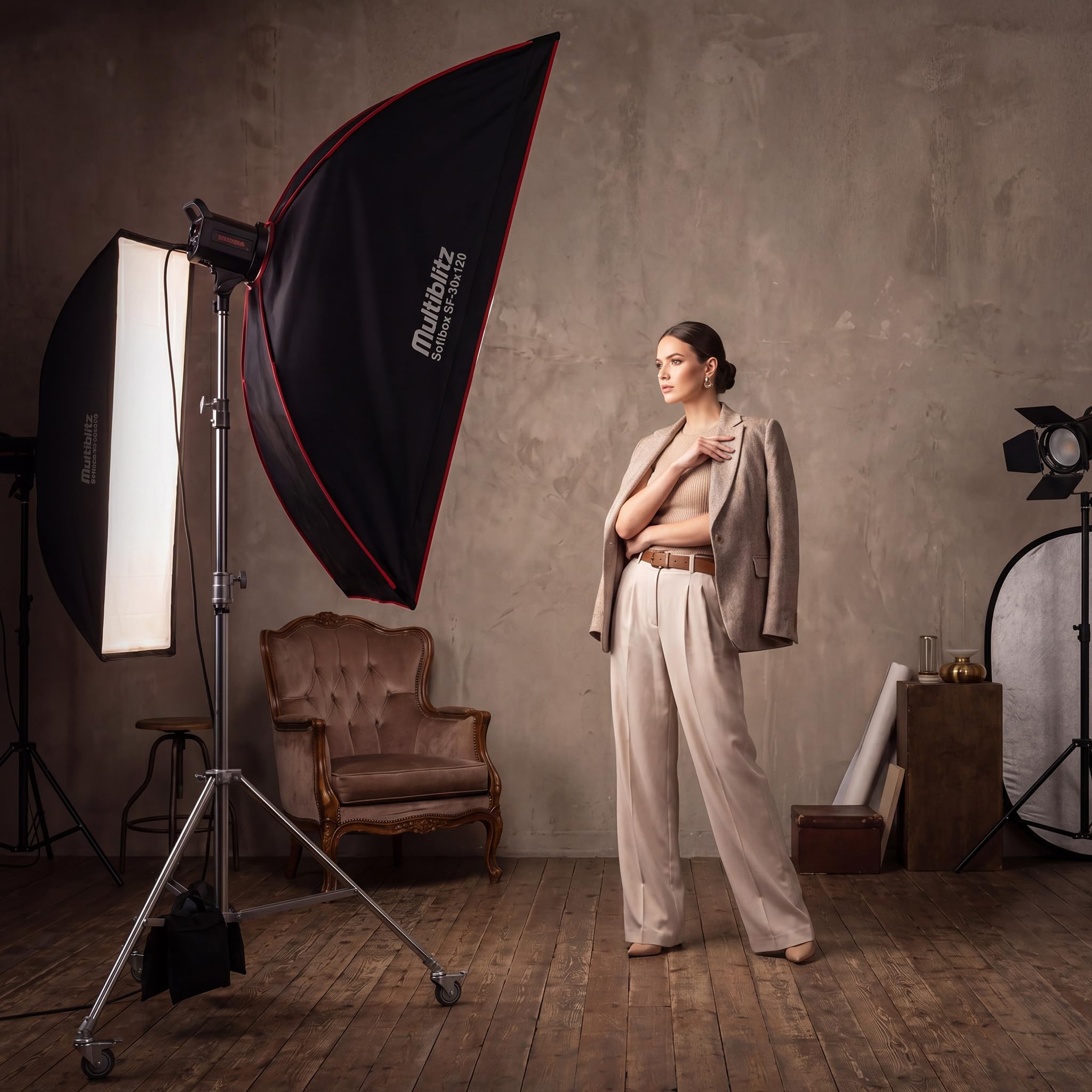 Multiblitz Softbox SF-30x120 Bowens z siatką i dyfuzorami, modyfikator światła do lamp studyjnych i stałego oświetlenia LED, dyfuzor światła do fotografii portretowej i oświetlenia wideo