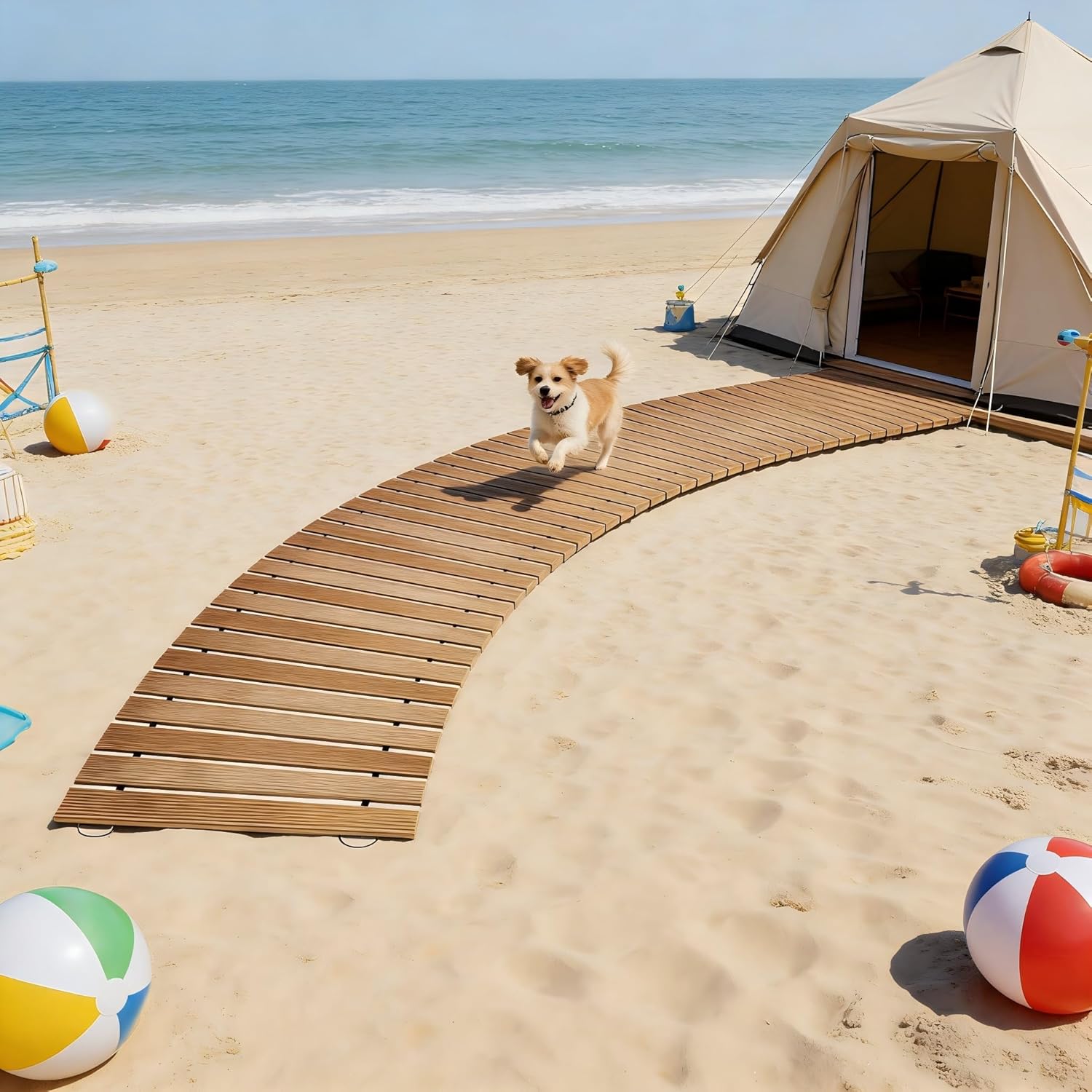 6FT Curved Wooden Garden Pathway Walkway Outdoor Roll Out Decorative Garden Non-Slip Patio Path Decorative Boardwalk Outdoor Road Floor for Backyard Beach Wedding Party