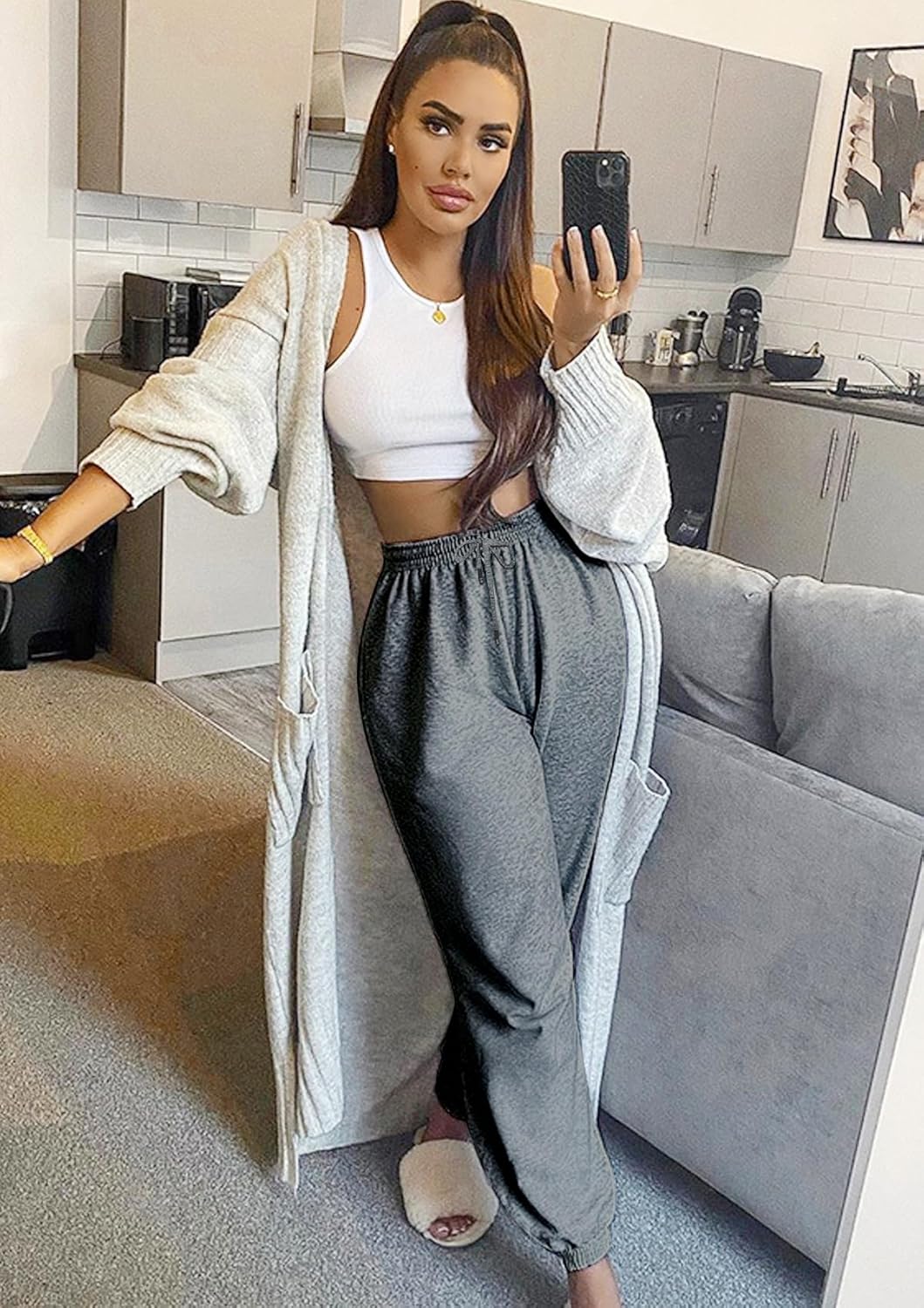 Womens Cinch Bottom Sweatpants Pockets High Waist Sporty Gym Athletic Fit Jogger Pants Lounge Trousers - Image 3