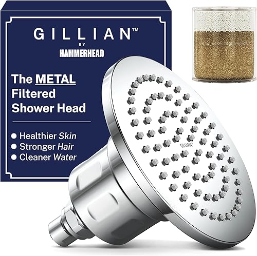 Gillian by HammerHead - Cabezal de ducha filtrado sólido - Cabezal de filtro de ducha KDF-55 genuino para agua dura, piel y cabello más saludables -