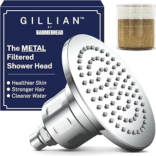 Gillian™ by HammerHead High Pressure Shower Head with Filter – Genuine KDF-55 Metal Hard Water Filtering Shower Head, Healthier Skin & Hair – 6-Inch Rainfall Shower Head with Filters, Chrome