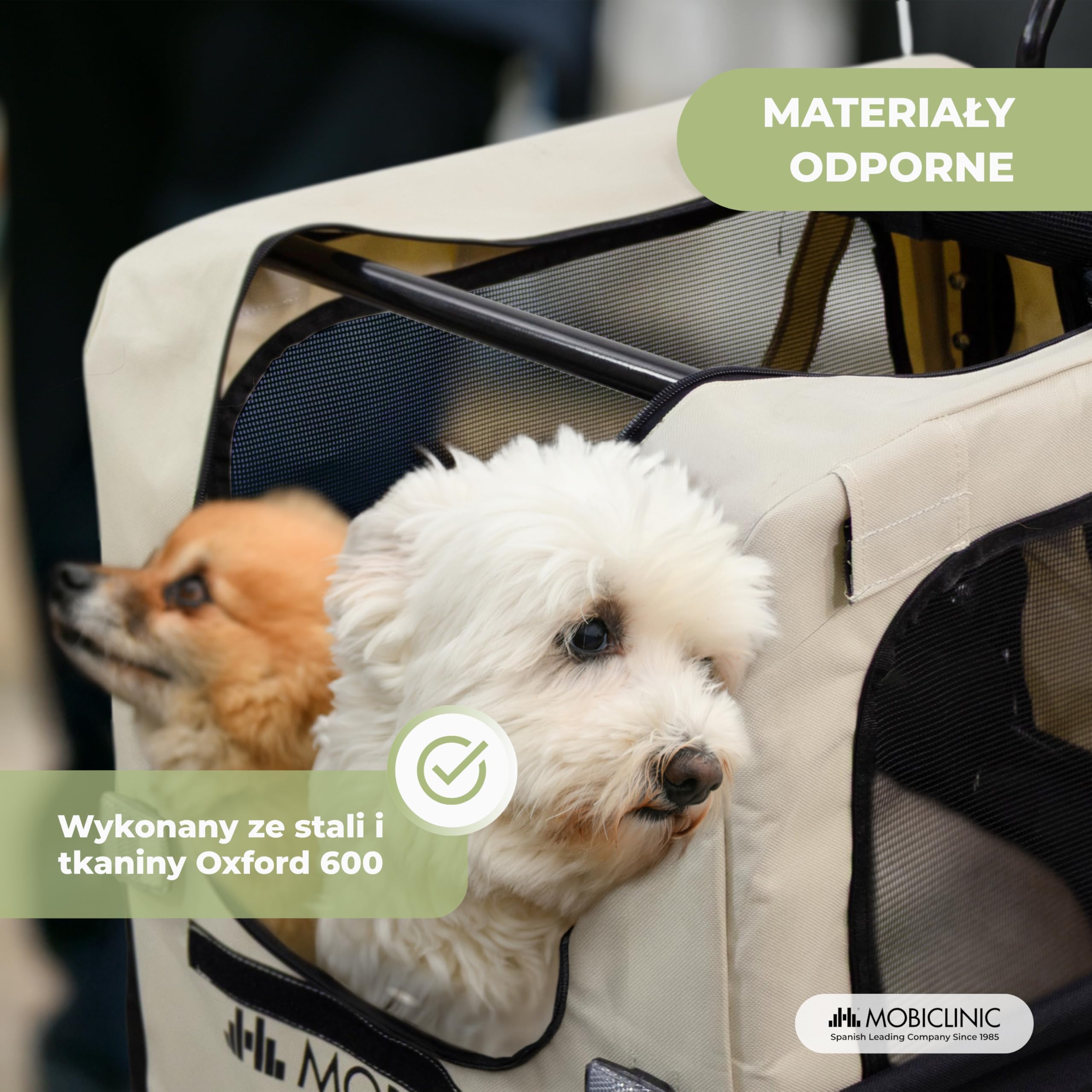 Mobiclinic®, Przyczepka Rowerowa dla Psa + Wózek Transportowy, 2 w 1, Do 40 kg, Wodoodporna Osłona, 123x67x100 cm, Flaga i Odblaski, Oxford 600D, dla Psów Małych i średnich