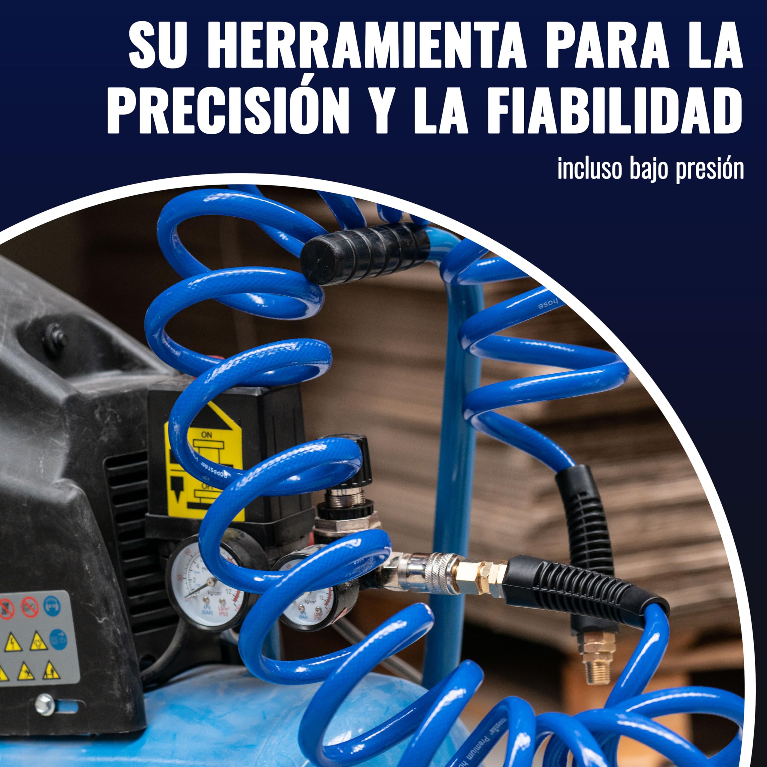 Poppstar Manguera en espiral de aire comprimido 5 m con Ø 8 mm x 12 mm, protección contra dobleces, racor giratorio G 1/4" rosca exterior