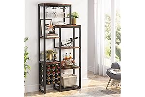 Tribesigns 5-Tier Large Bakers Rack with Storage, Industrial Wine Rack, Wine Bar Cabinet, Glass Holder