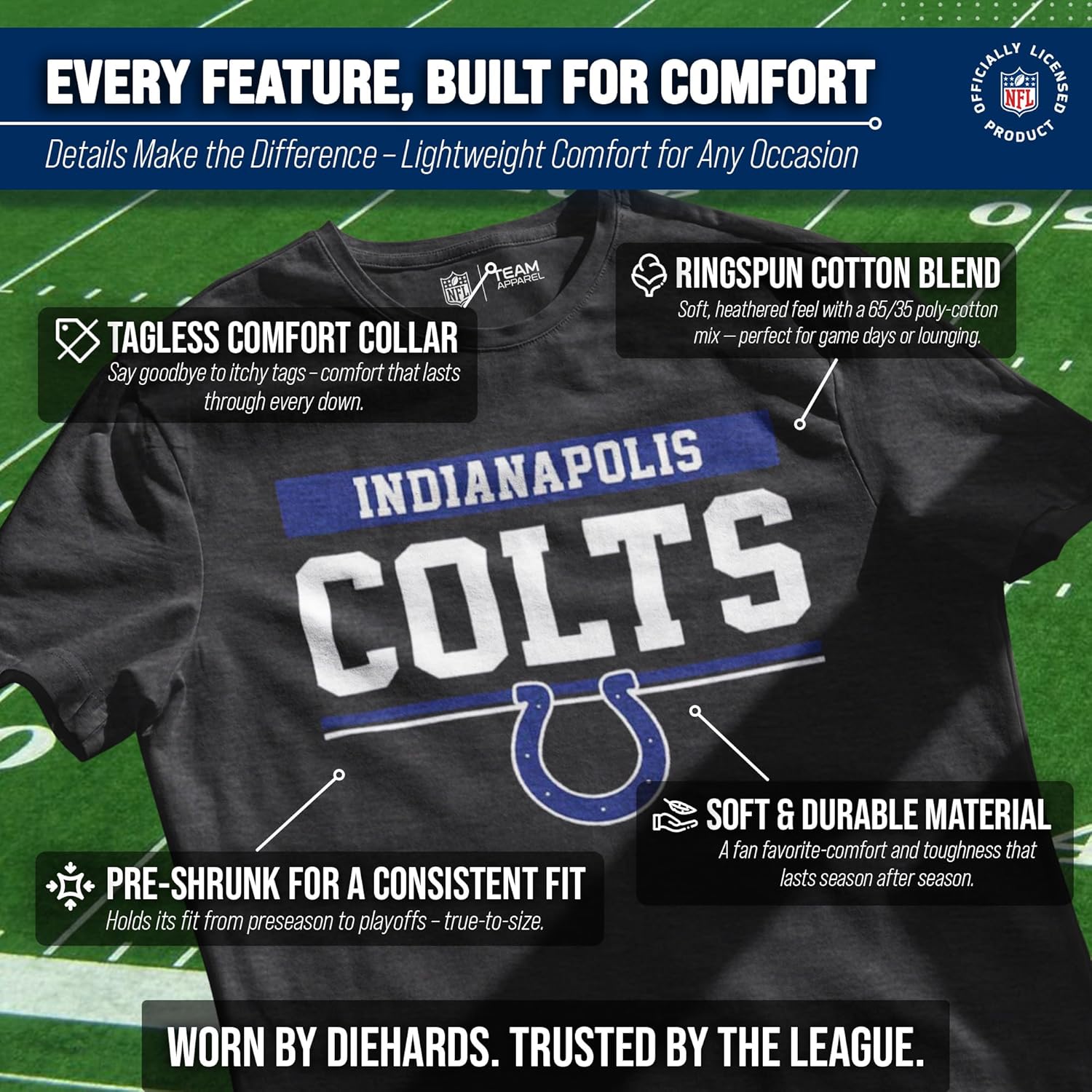 Team Fan Apparel NFL Adult Team Block Tagless T-Shirt - Cotton Blend - Charcoal - Perfect for Game Day - Comfort and Style - Image 3