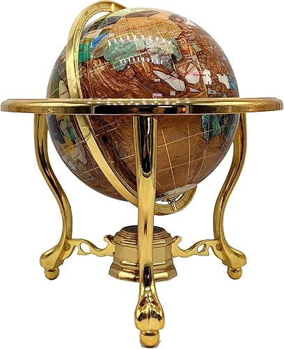 14 Tall ámbar Perla Oro Soporte Gem Gemstone Mapa del Mundo Globe Globes Mapas