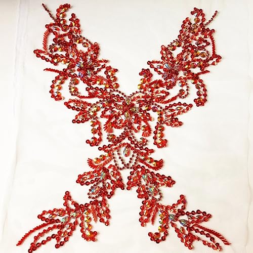 Vista 11 de Parche de cristal único hecho a mano cosido en piedras de lentejuelas de 15.3 x 11.4 pulgadas, accesorio para vestido, cristal de costura para Blanco