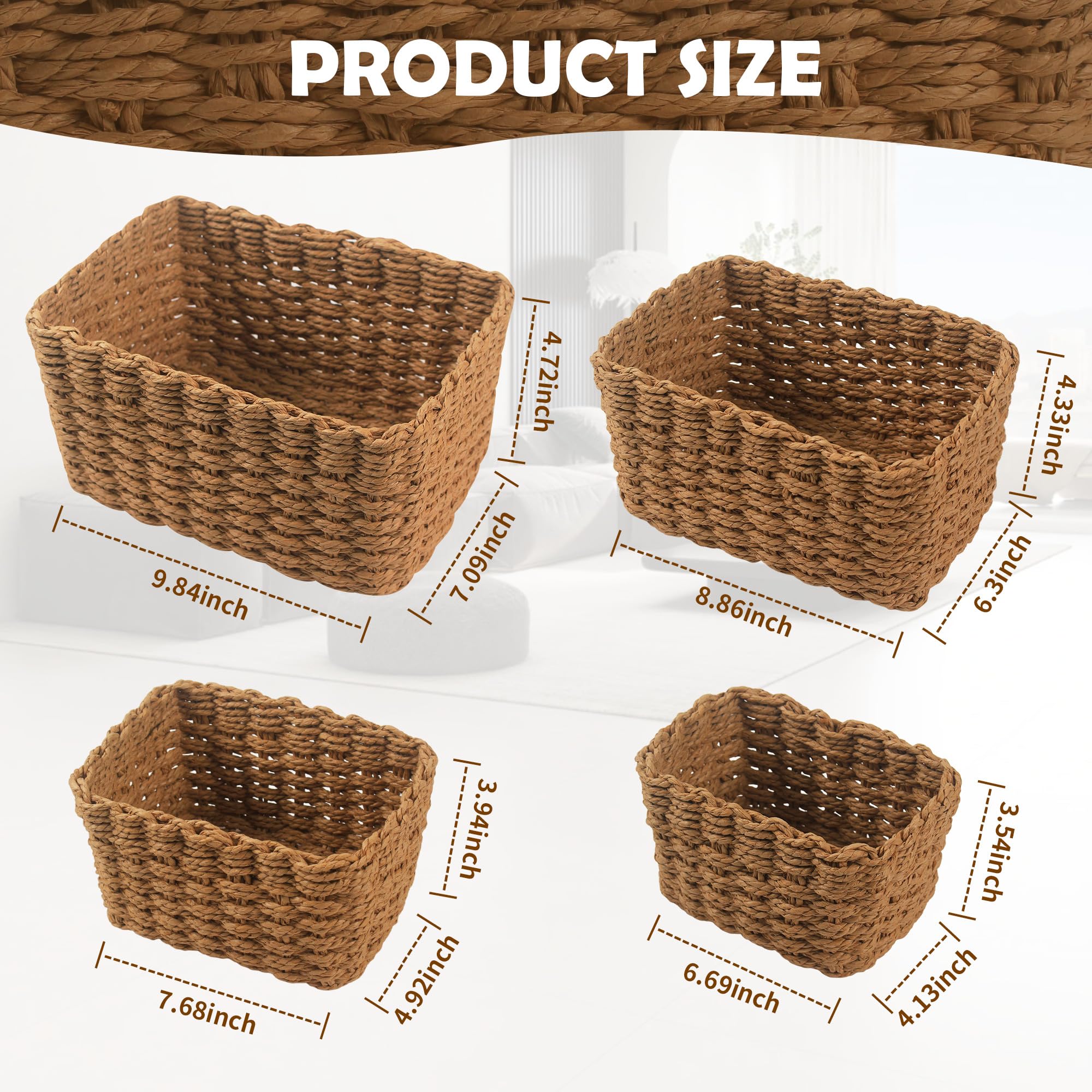Set di 4 Cestini Portaoggetti, Cestini Organizer in Vimini Naturale, per Bagno, Armadio, Cucina o Cameretta