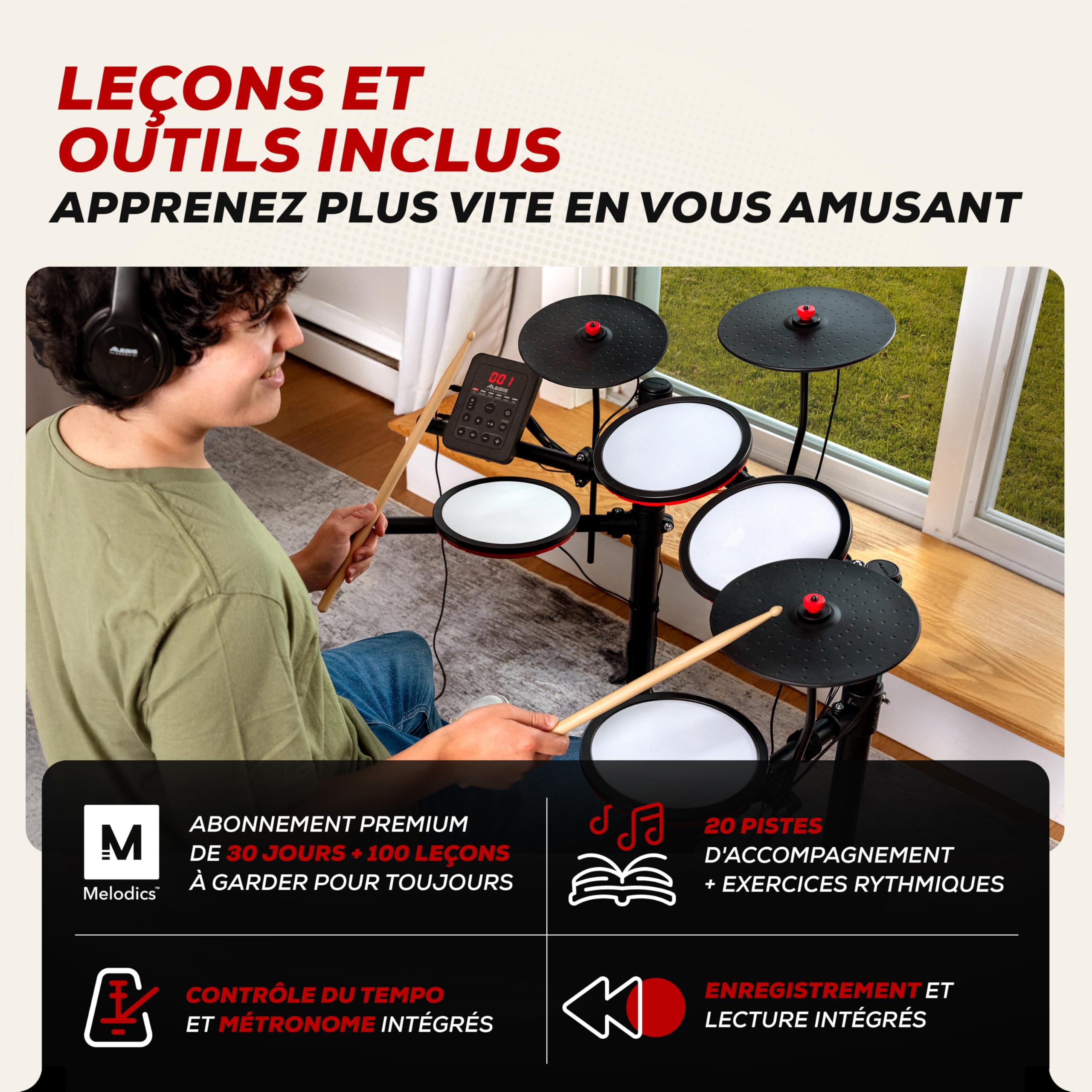 Alesis Turbo Max Batterie Électronique avec Pads Maillés 8 Pouces Silencieux, Leçons, Bluetooth et Accessoires, Pliable
