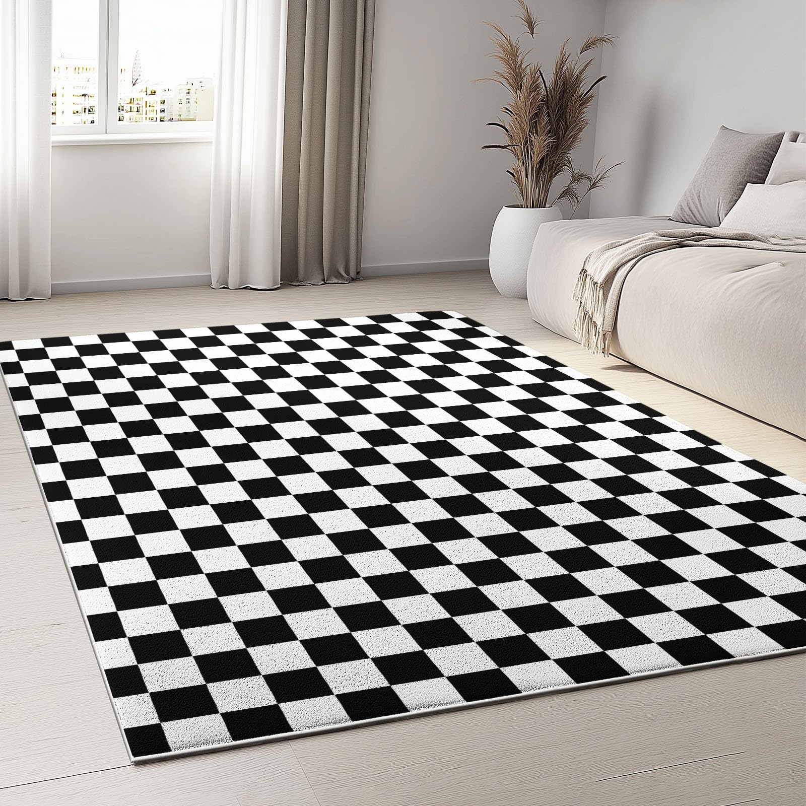 80 x 150 cm Geometryczny dywan można prać w pralce, antypoślizgowy, bezpieczny flanelowy dywan do pokoju dziecięcego - łatwy do czyszczenia, krótki włos, czarno-biały
