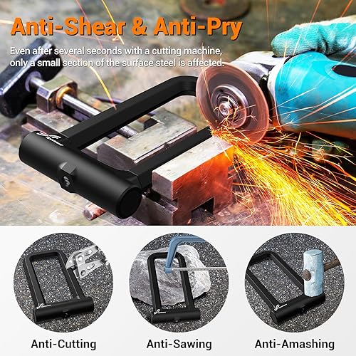 Miniatura 6 de Sportneer Cerradura de bicicleta cerradura en U antirrobo de 0.709 in con cable de acero de seguridad de 5 pies - Cerraduras en U de bicicleta con