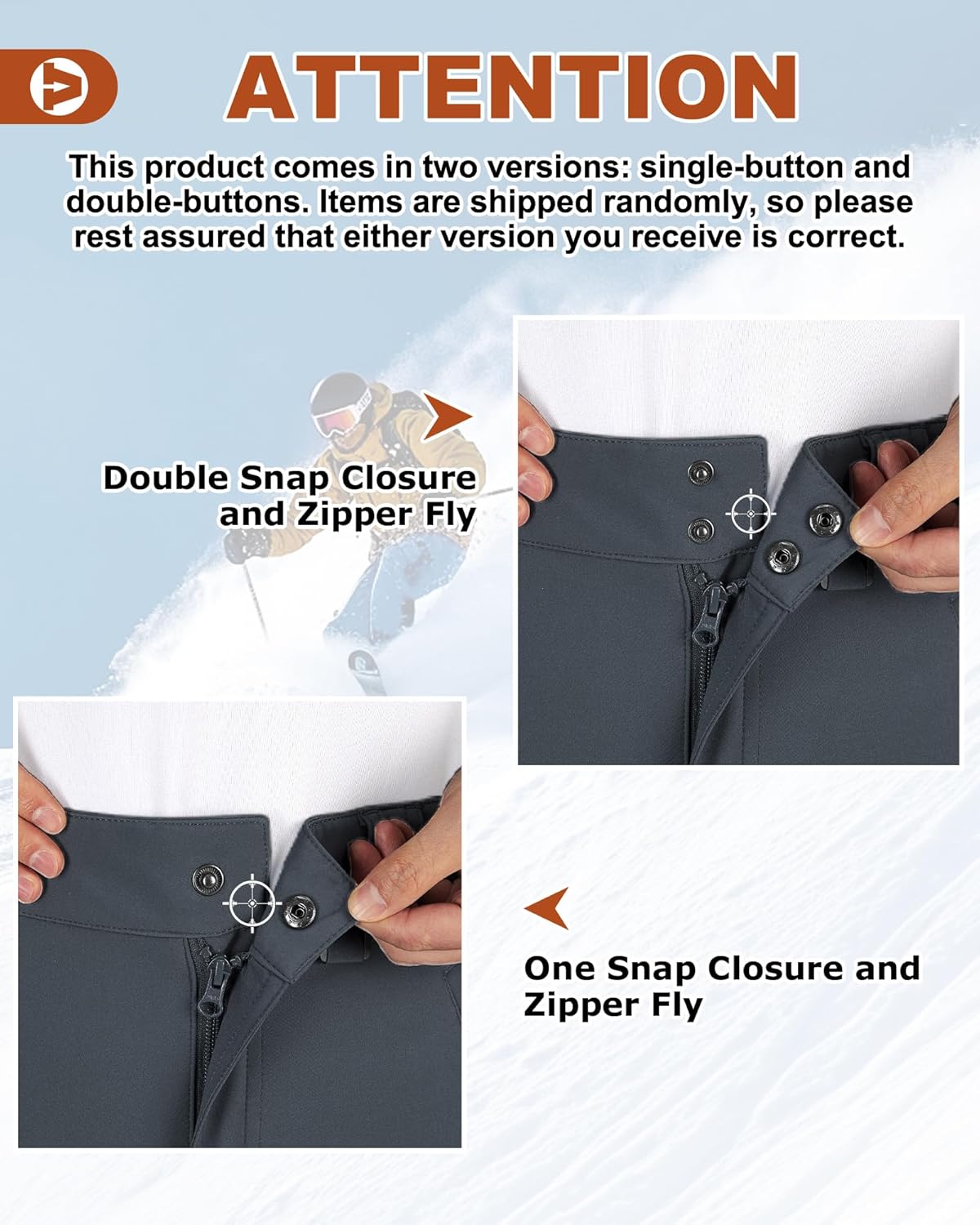 Outdoor Ventures Men's Lite Waterproof Windproof Fleece Lined Warm Hiking Ski Snow Pants Expandable-Waist - Image 4