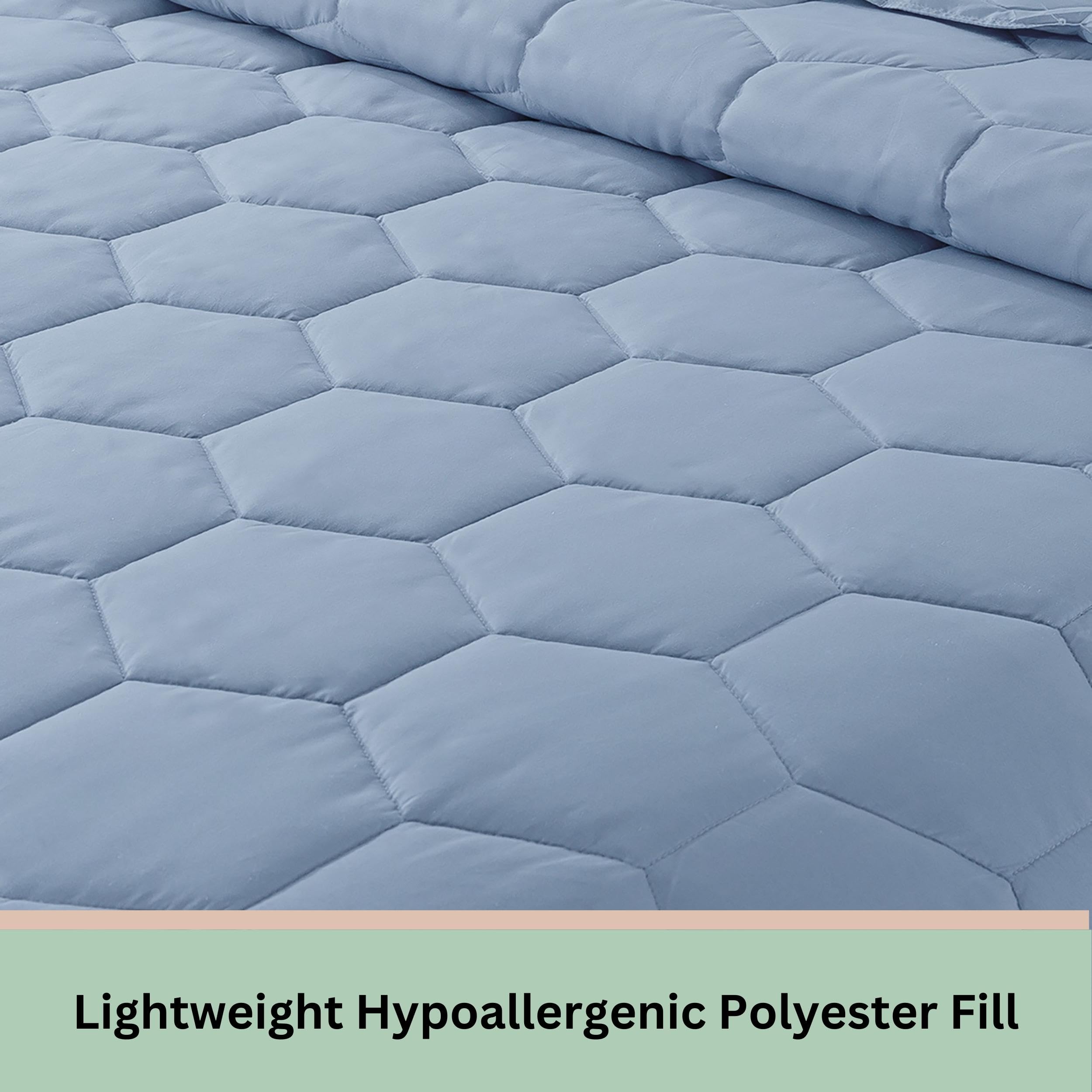 Feather and Loom Honeycomb Down Alternative Lightweight Blanket - Breathable and Soft Microfiber Cover, Hypoallergenic Fiber Fill | Color: Blue | Size: Twin